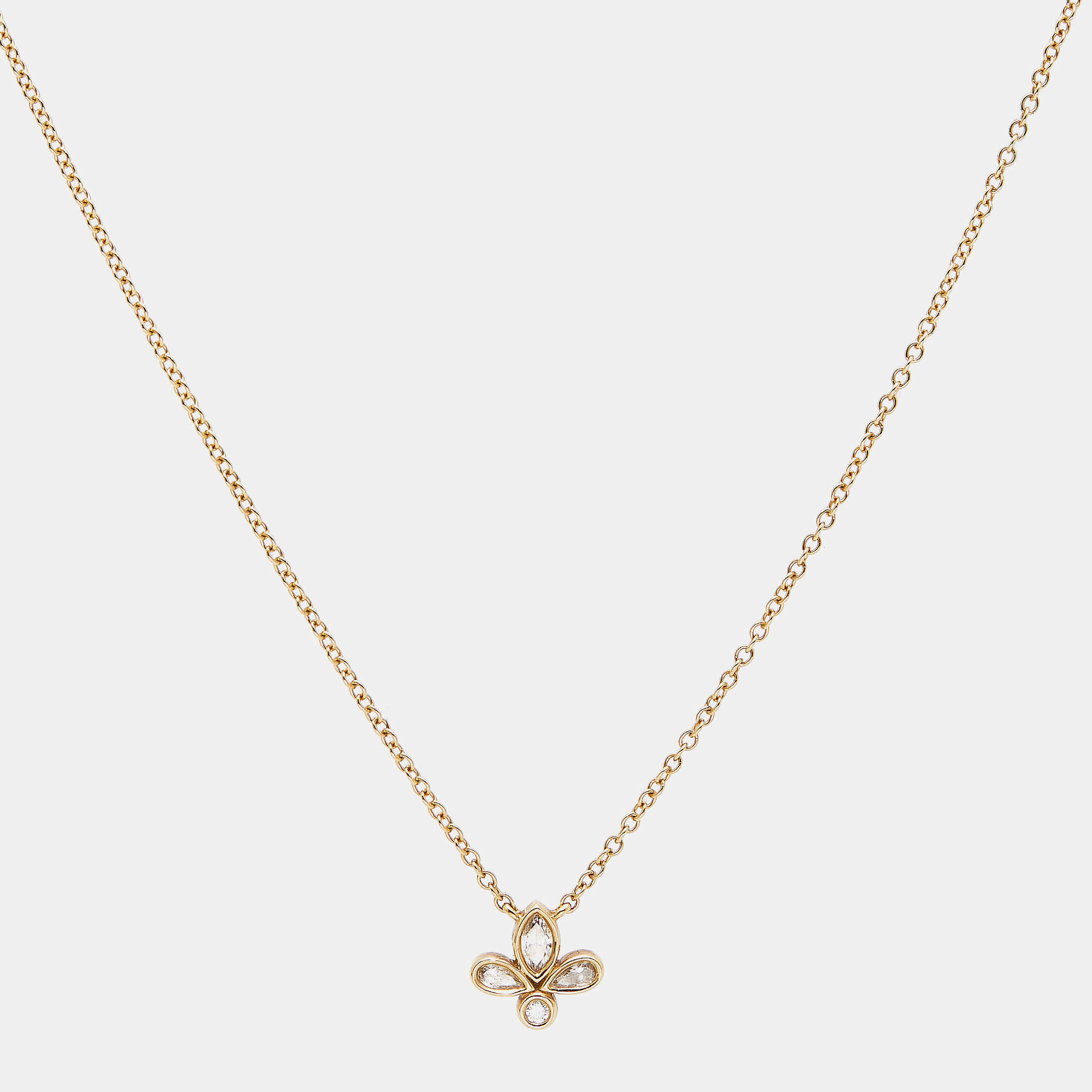 Pre Owned Tiffany & Co. Fleur De Lis Diamond 18k Yellow Gold Necklace