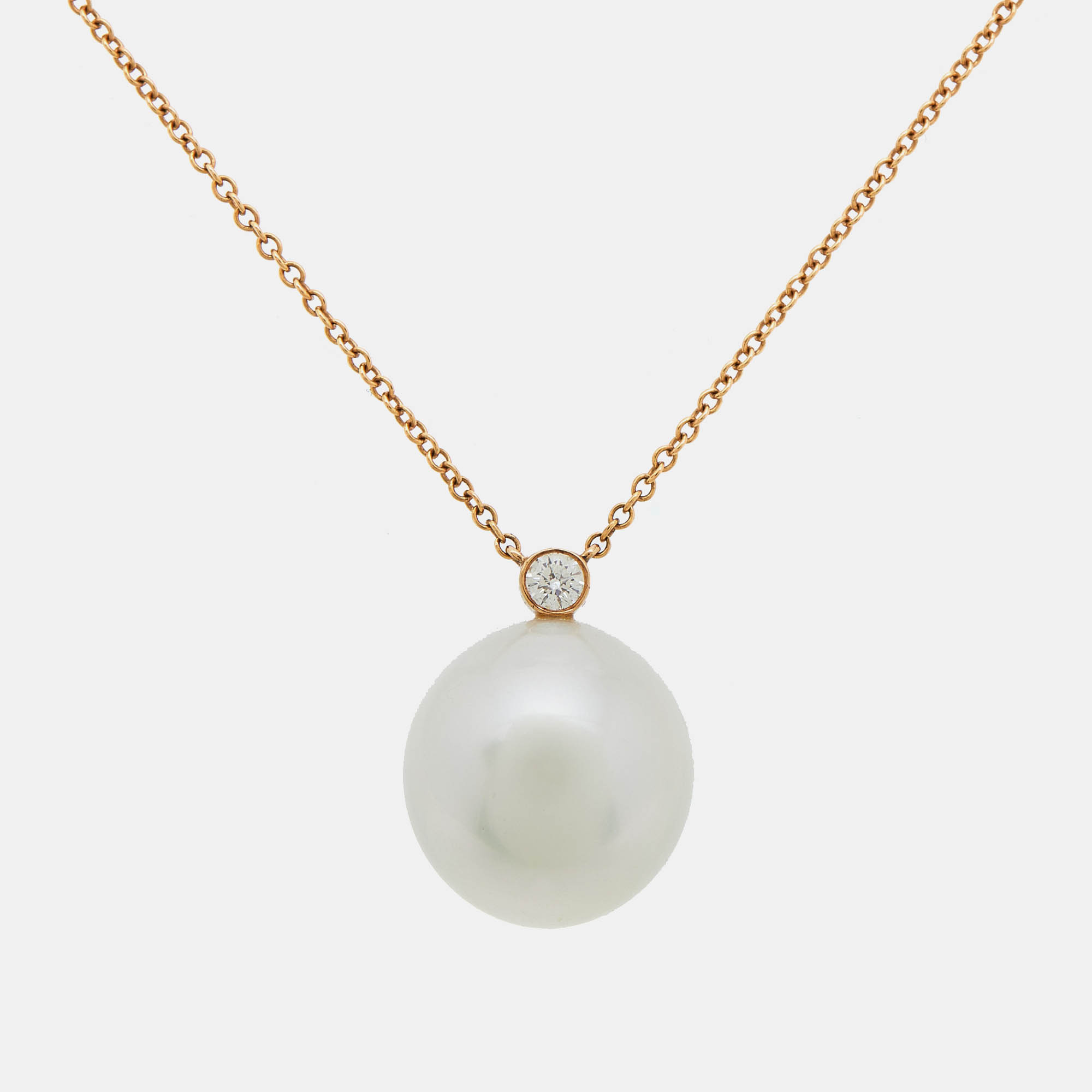 Pre Owned Tiffany & Co. Tiffany South Sea Nobel Cultured Pearl Diamond 18k Rose Gold Necklace