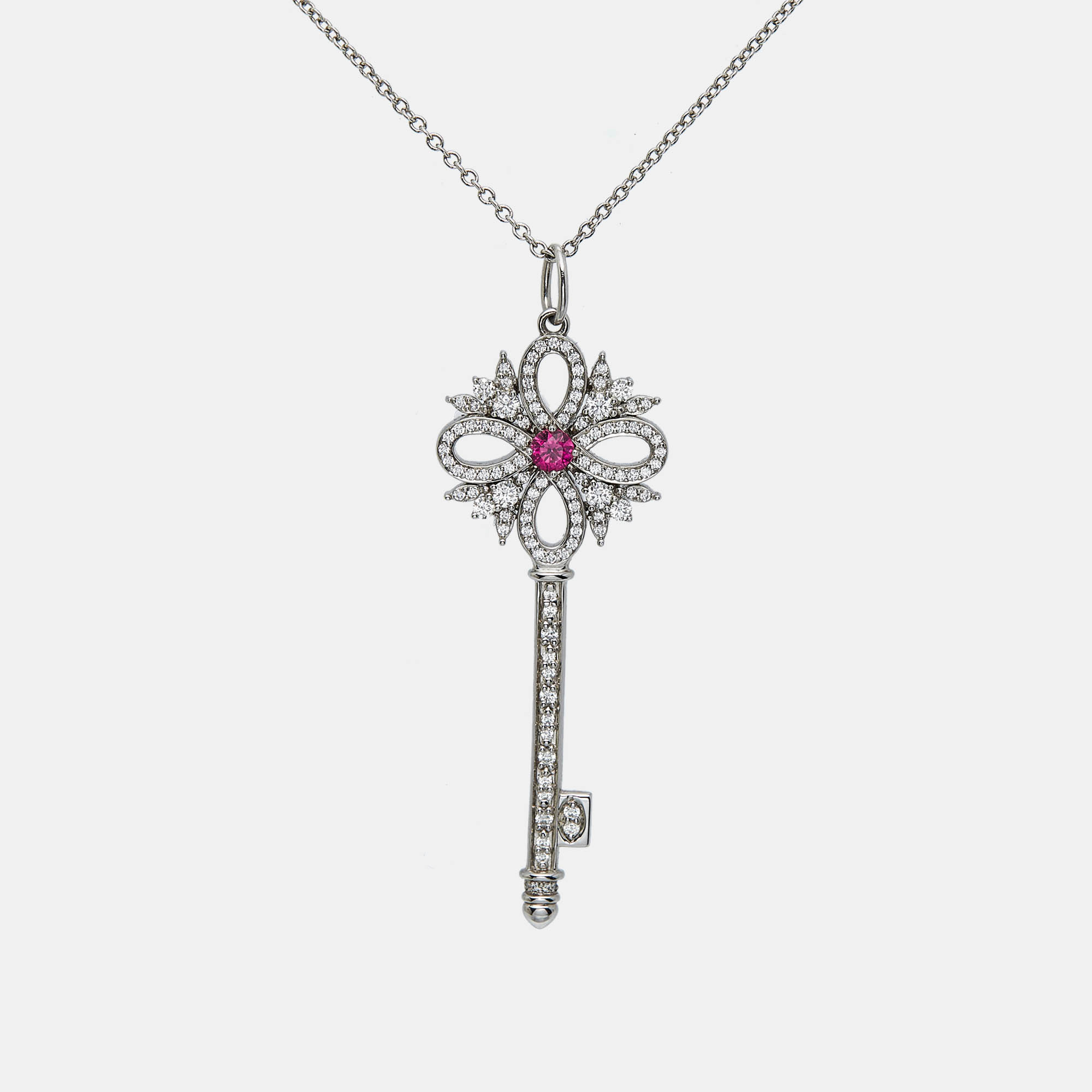 Pre Owned Tiffany & Co. Tiffany Victoria Key Ruby Diamond Platinum Pendant Necklace