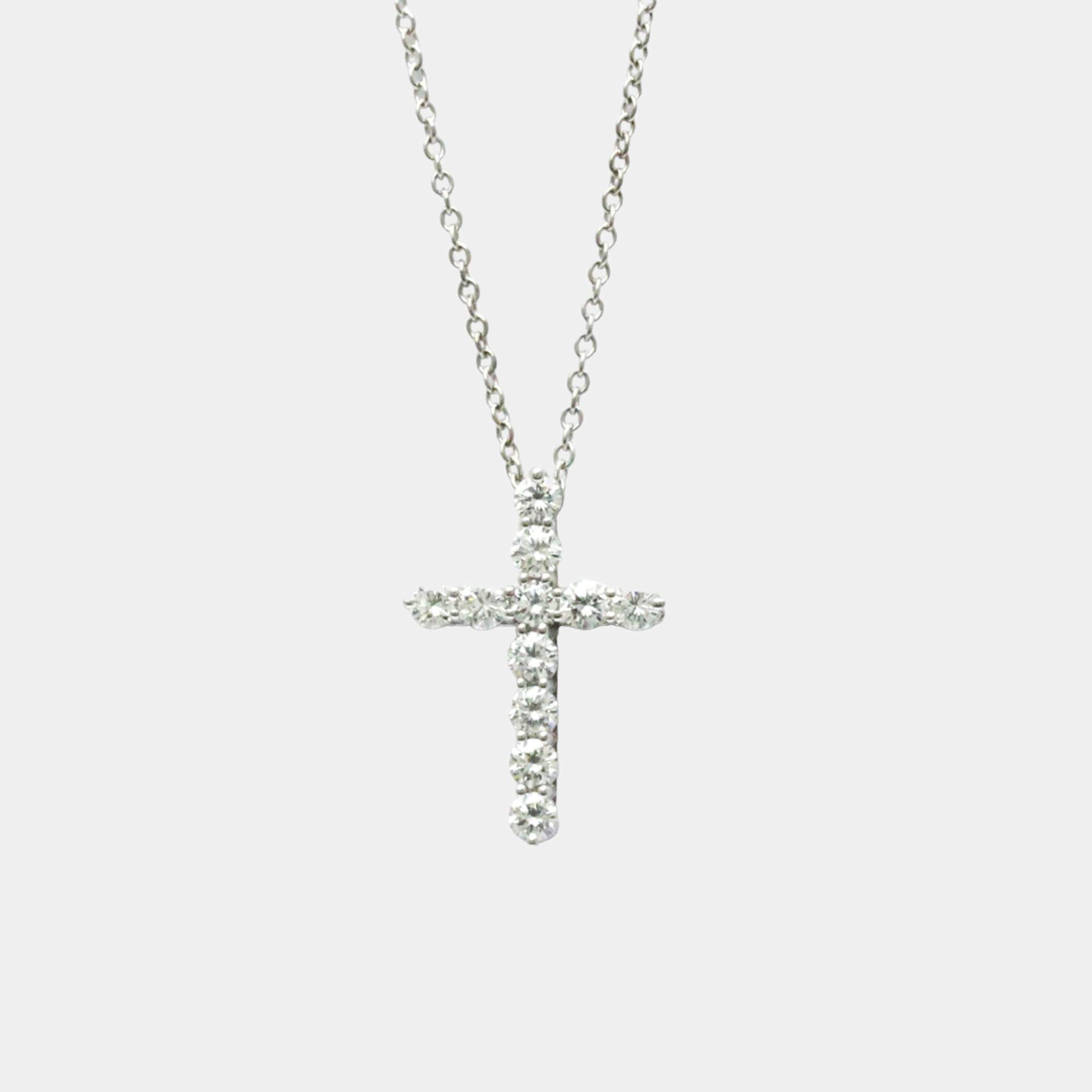 Pre Owned Tiffany & Co. Platinum and Diamond Cross Pendant Necklace