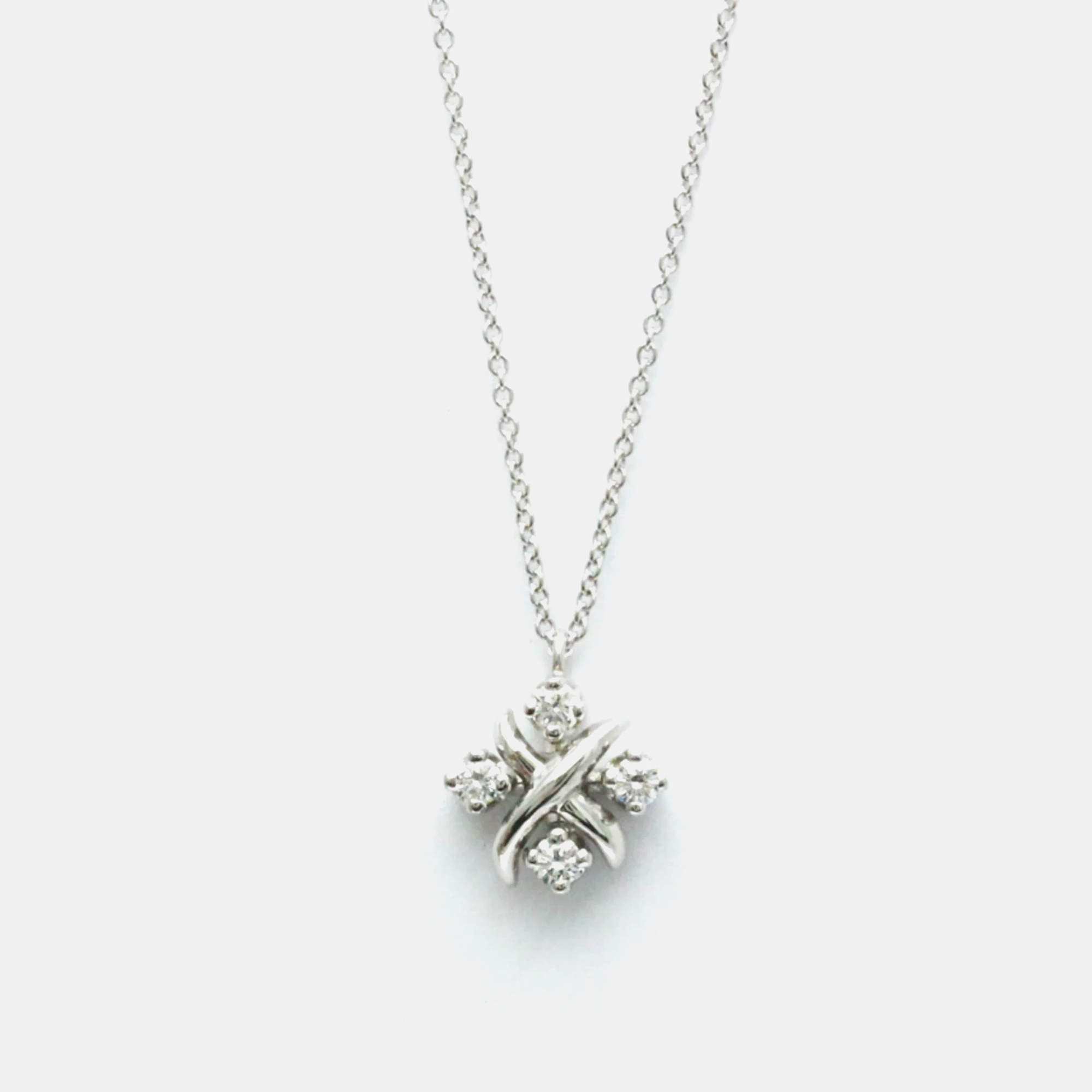 Tiffany & Co. Platinum Diamond Lynn Pendant Schlumberger Necklace