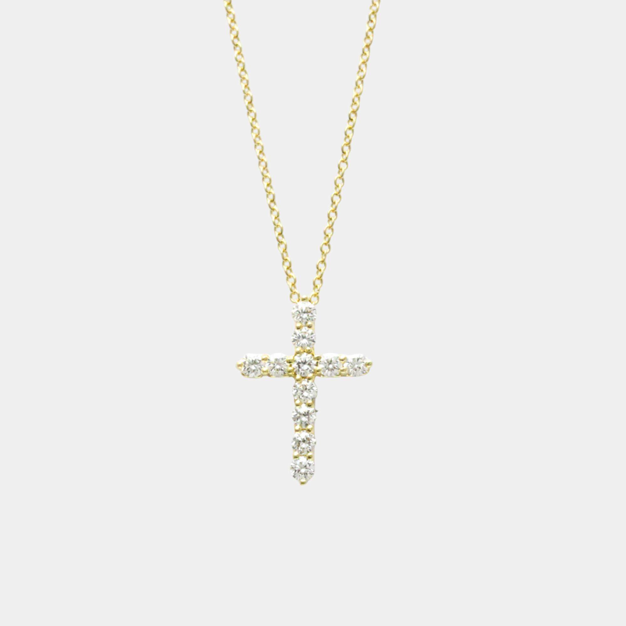 Tiffany & Co. 18K Yellow Gold Diamond Cross Pendant Necklace