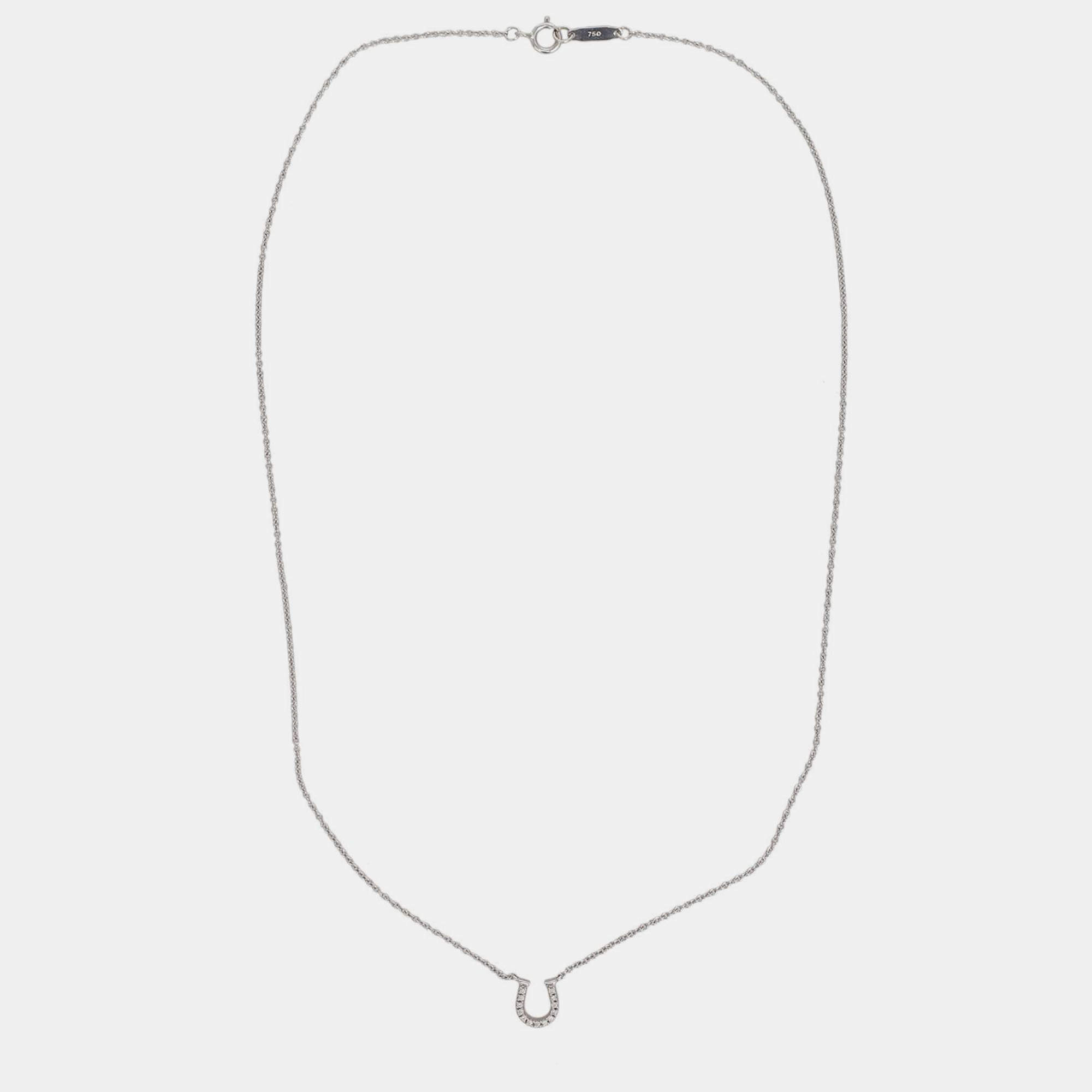 Tiffany & Co. 18k White Gold Diamonds Horse Shoe Necklace