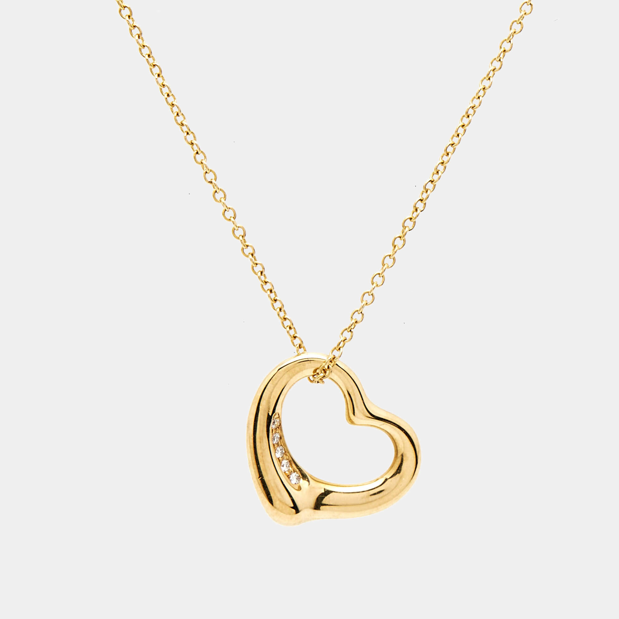 Pre Owned Tiffany & Co. Elsa Peretti Open Heart Diamond 18K Yellow Gold Necklace