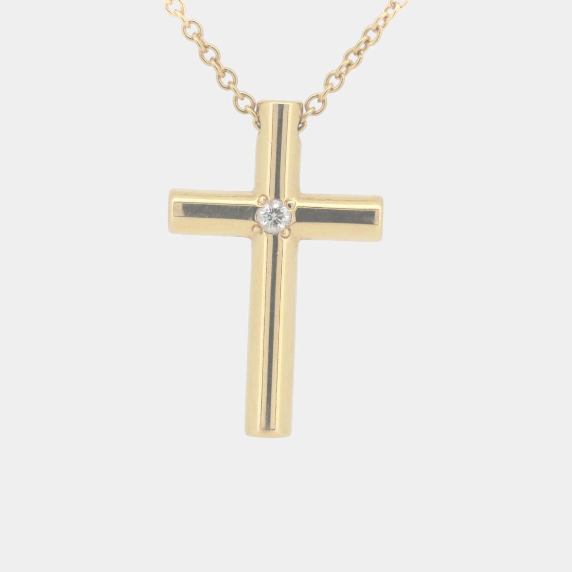 مملوكة مسبقًا Tiffany & Co. 18k Yellow Gold Diamond Cross Pendant Necklace