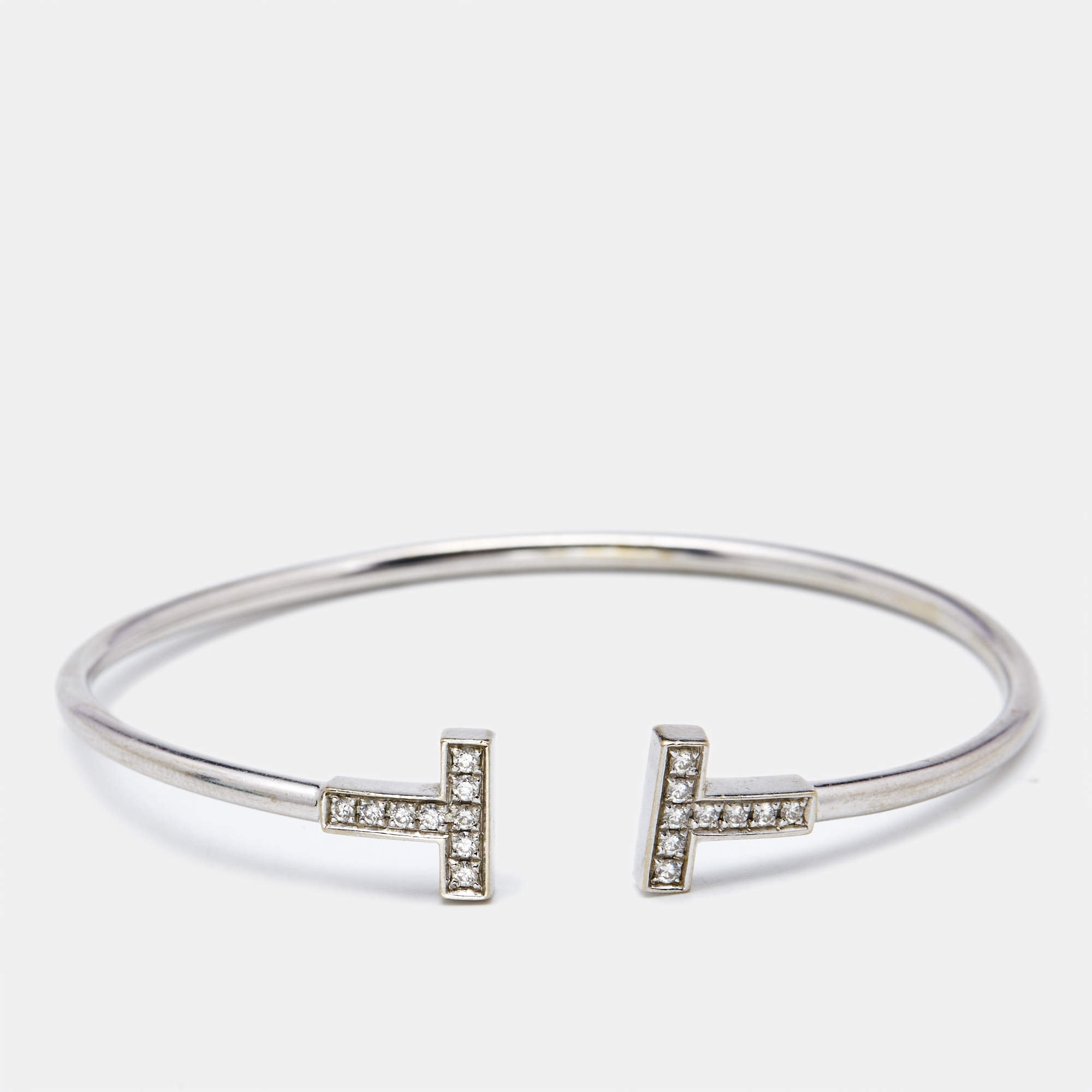 Tiffany & Co. Tiffany T Wire Diamonds 18k White Gold Open Cuff Bracelet
