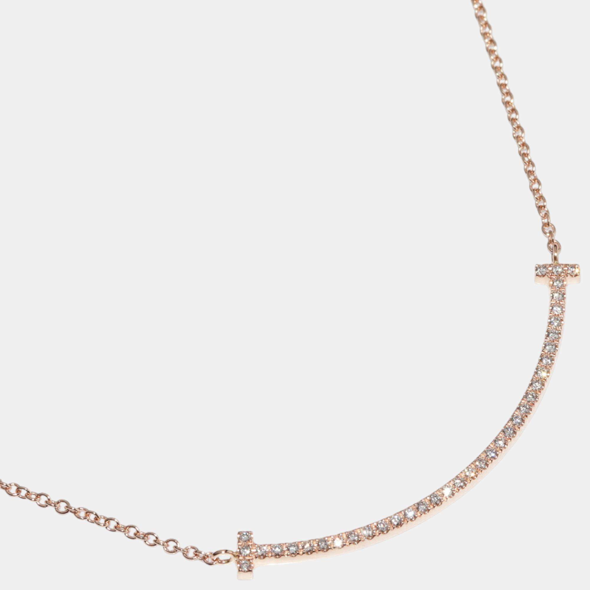 Tiffany & Co. 18K Rose Gold and Diamond T Smile Pendant Necklace