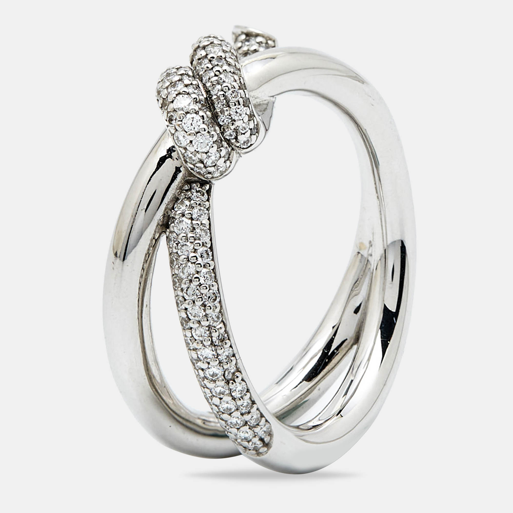 Tiffany & Co. Tiffany Knot Double Row Diamond 18k White Gold Ring Size 55