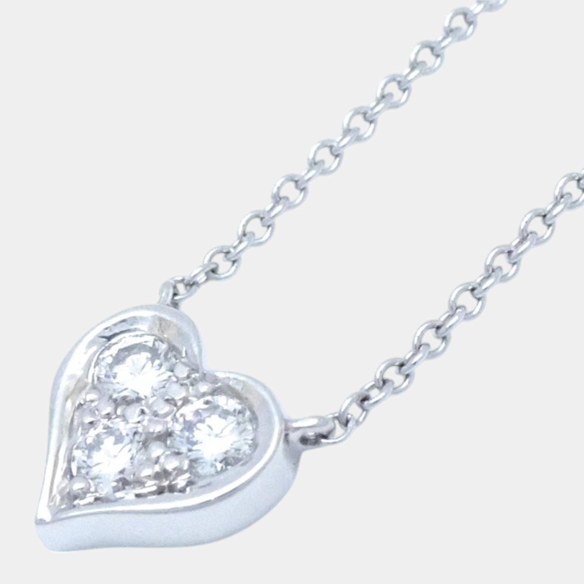 Pre Owned Tiffany & Co. Platinum and Diamond Sentimental Heart Necklace