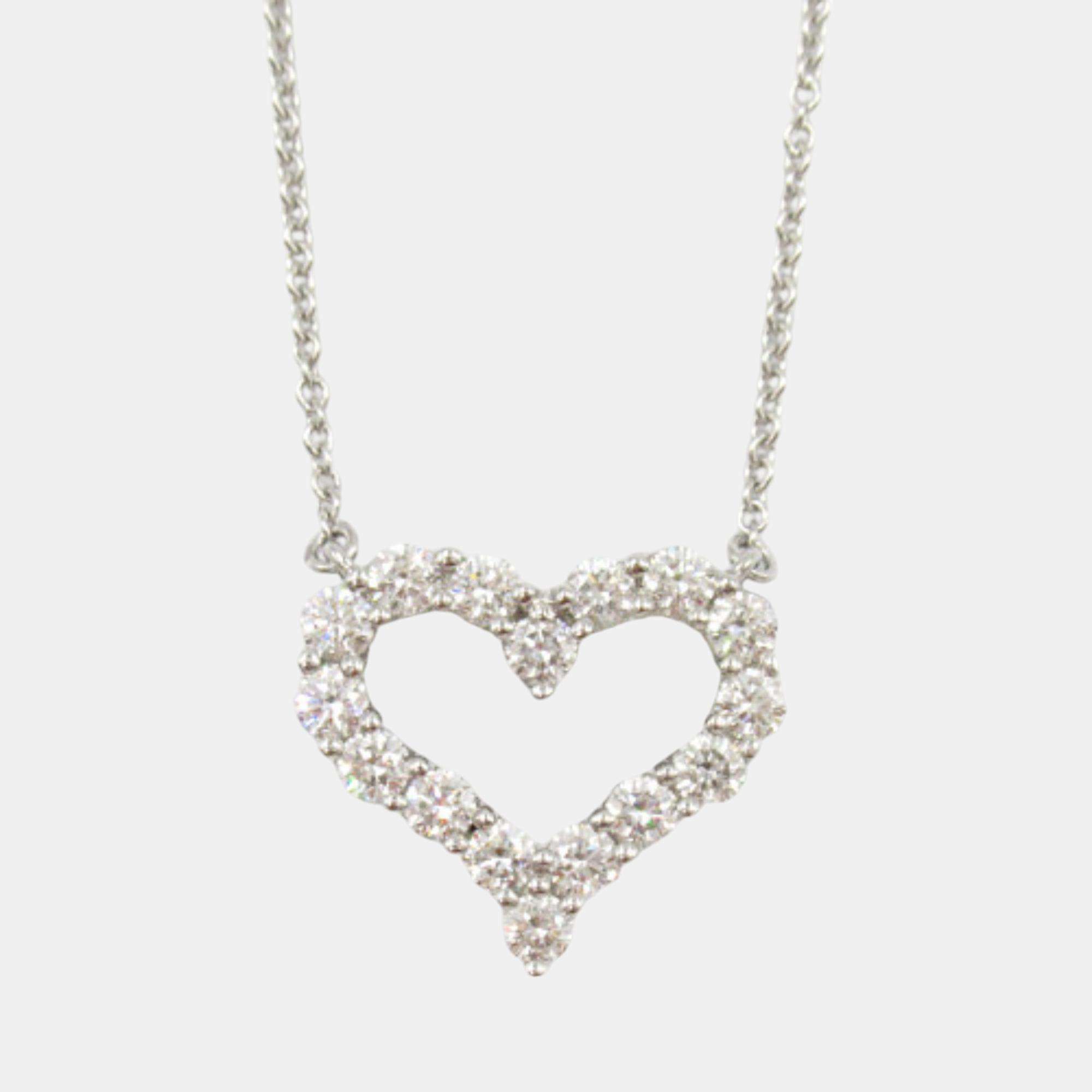 Tiffany & Co. Platinum Diamond Heart Necklace Clear Natural Material