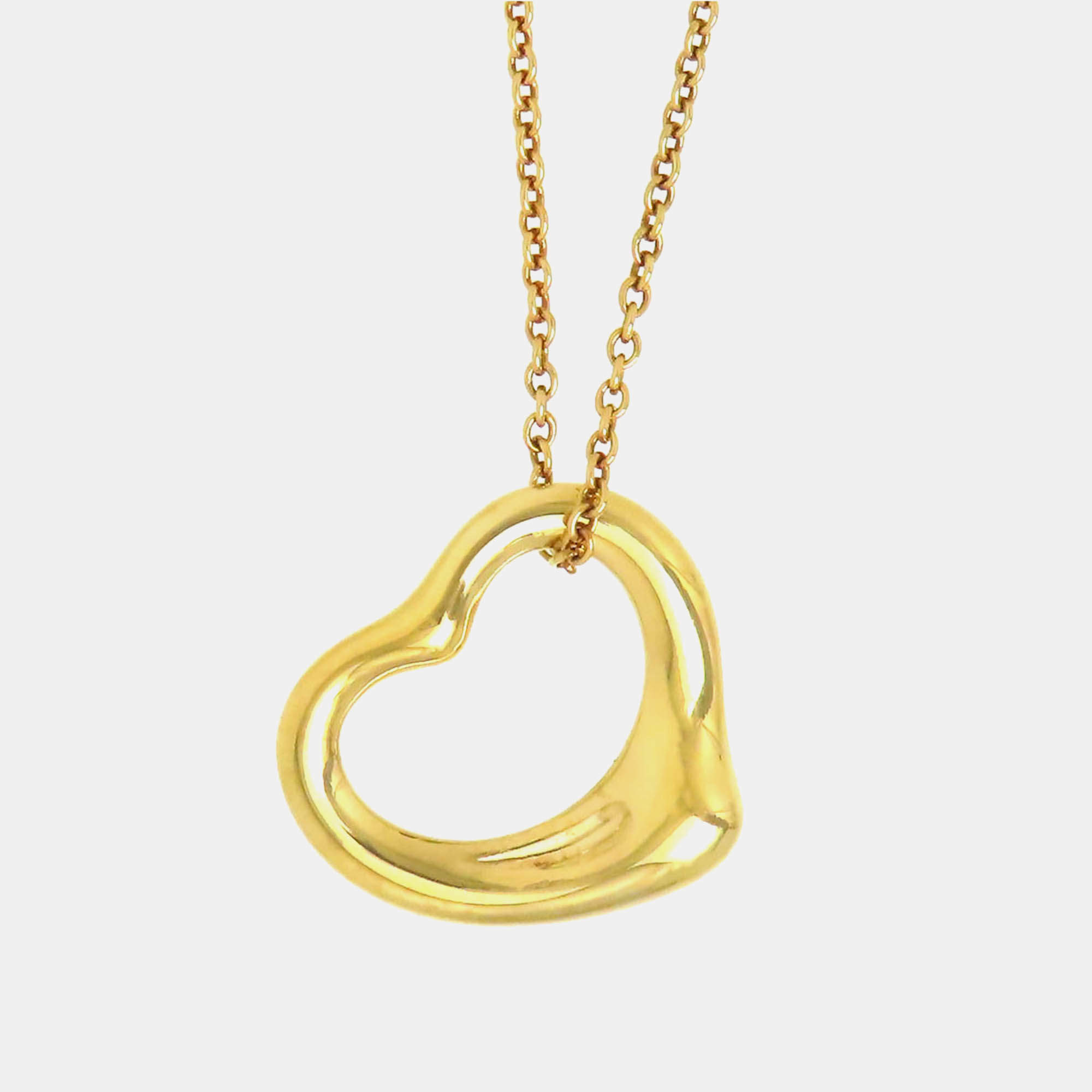 Pre Owned Tiffany Au750 18K Yg Open Heart Necklace Gold Metal