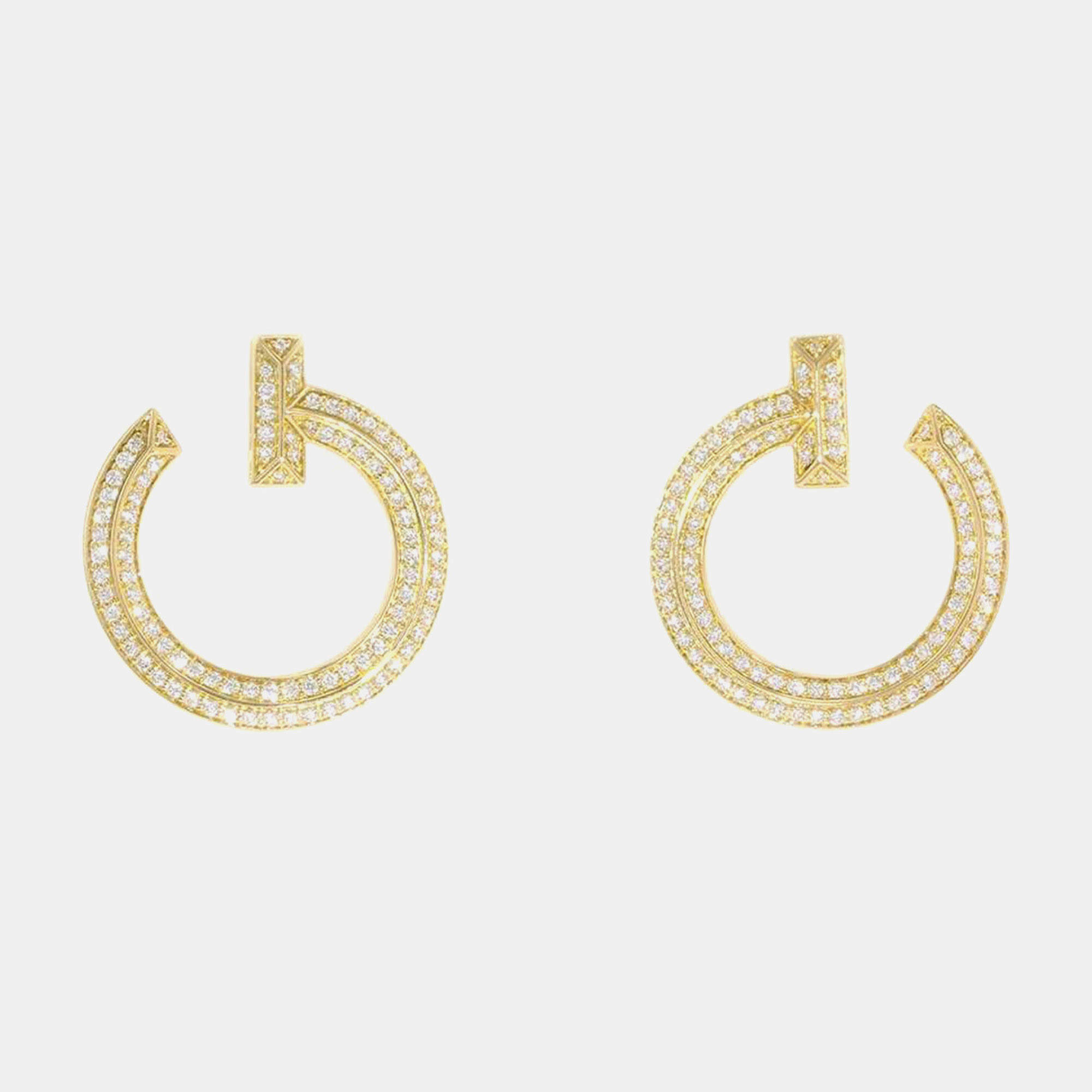 Tiffany & Co. 18K Yellow Gold and Diamond T One Open Hoop Earrings