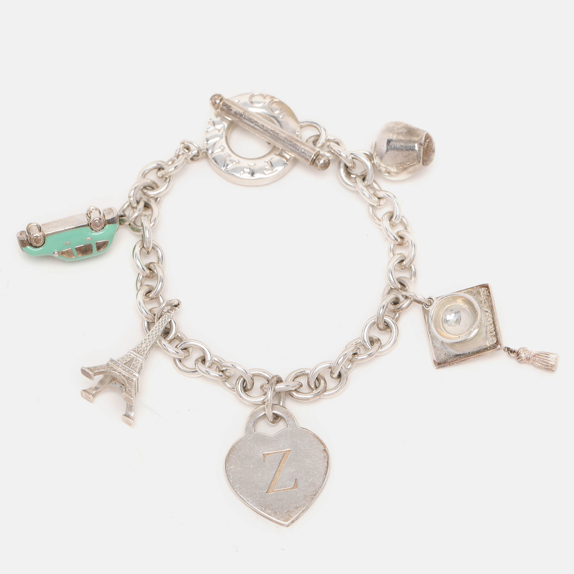 Pre Owned Tiffany & Co. Sterling Silver Multi Charms Toggle Bracelet