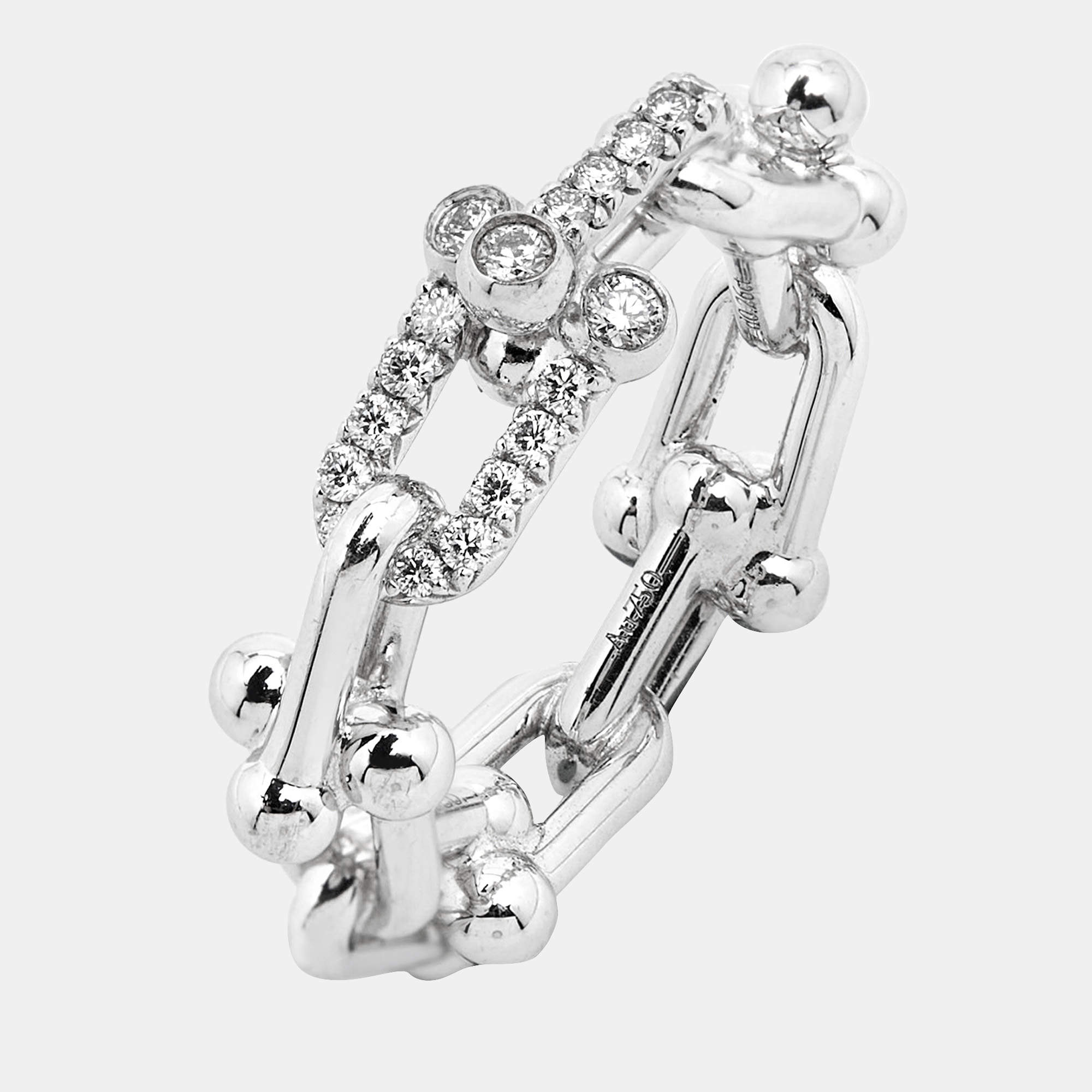 Pre Owned Tiffany & Co. Tiffany HardWear Small Link Diamonds 18k White Gold Ring Size 55