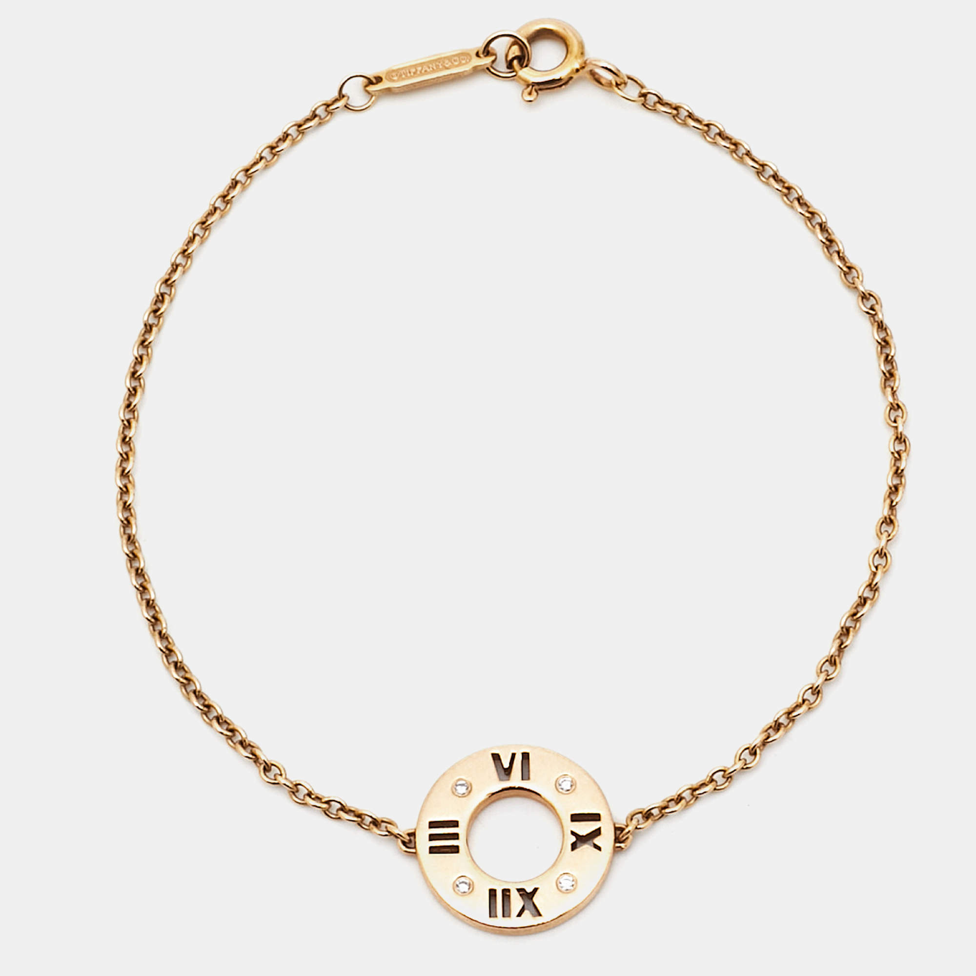 Pre Owned Tiffany & Co. Atlas Pierced Diamond 18K Rose Gold Bracelet