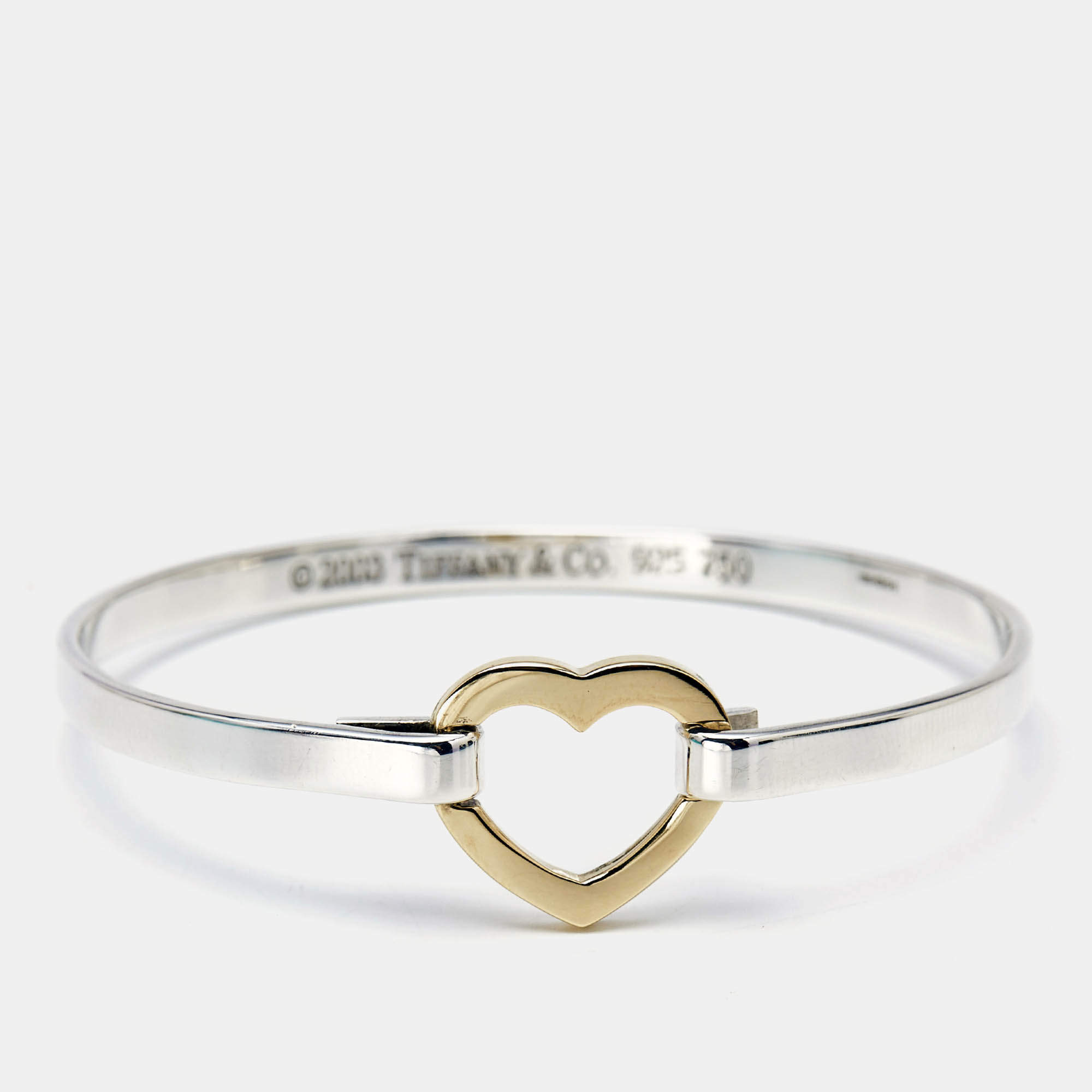 Pre Owned Tiffany & Co. Heart Sterling Silver 18k Yellow Gold Bracelet