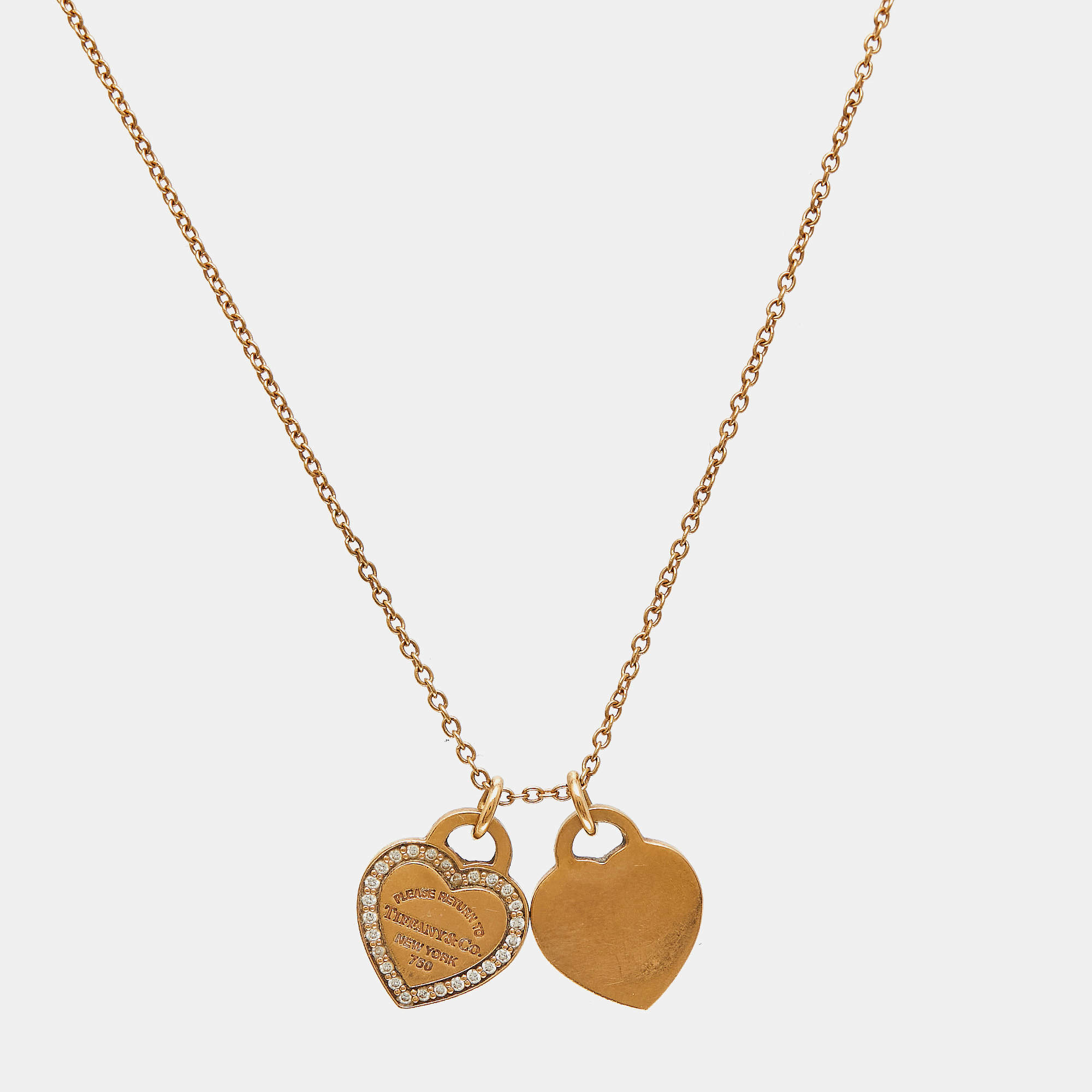 Tiffany & Co. Return To Tiffany Diamond 18K Rose Gold Mini Double Heart Tag Pendant Necklace