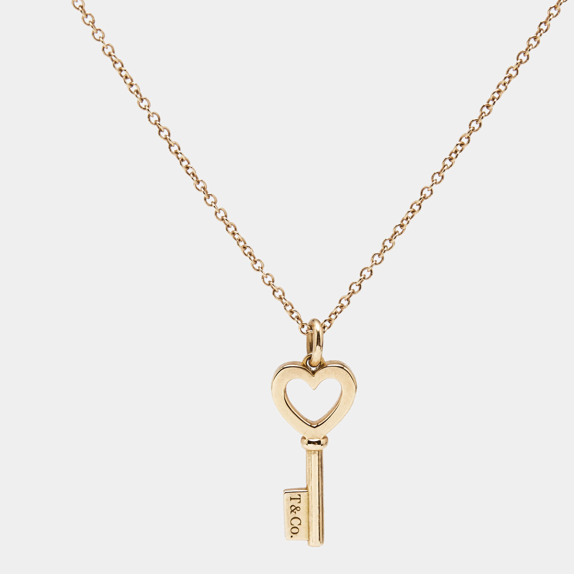 Pre Owned Tiffany & Co. Heart Key 18K Rose Gold  Pendant Necklace