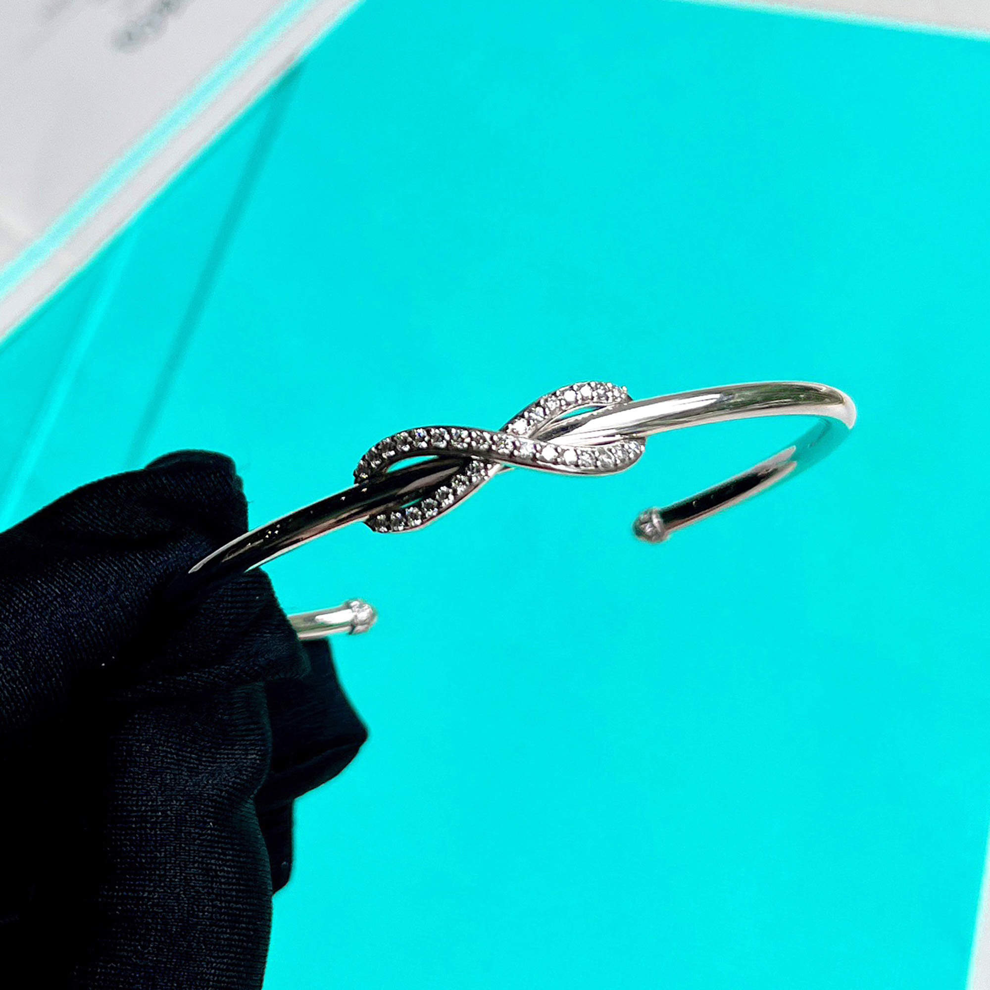Tiffany Platinum Pave Diamond Infinity Open Bracelet 