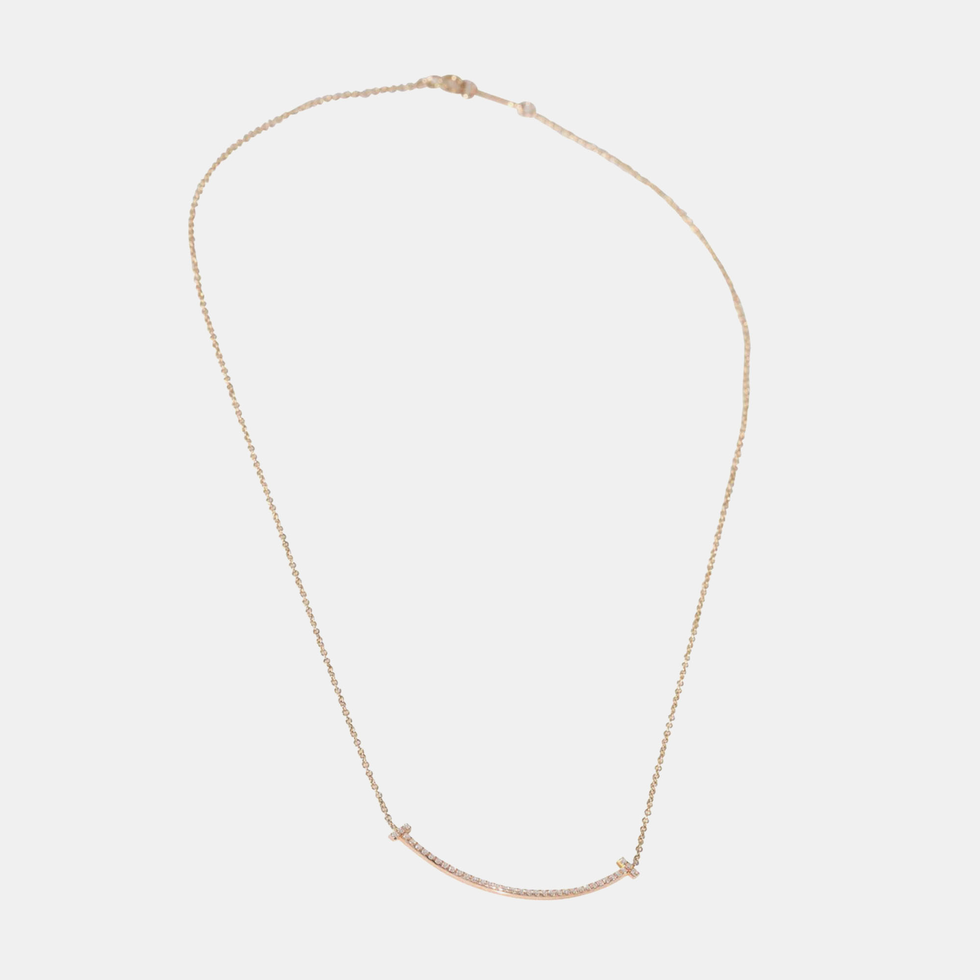 Pre Owned Tiffany & Co. 18K Rose Gold and Diamond T Smile Pendant Necklace