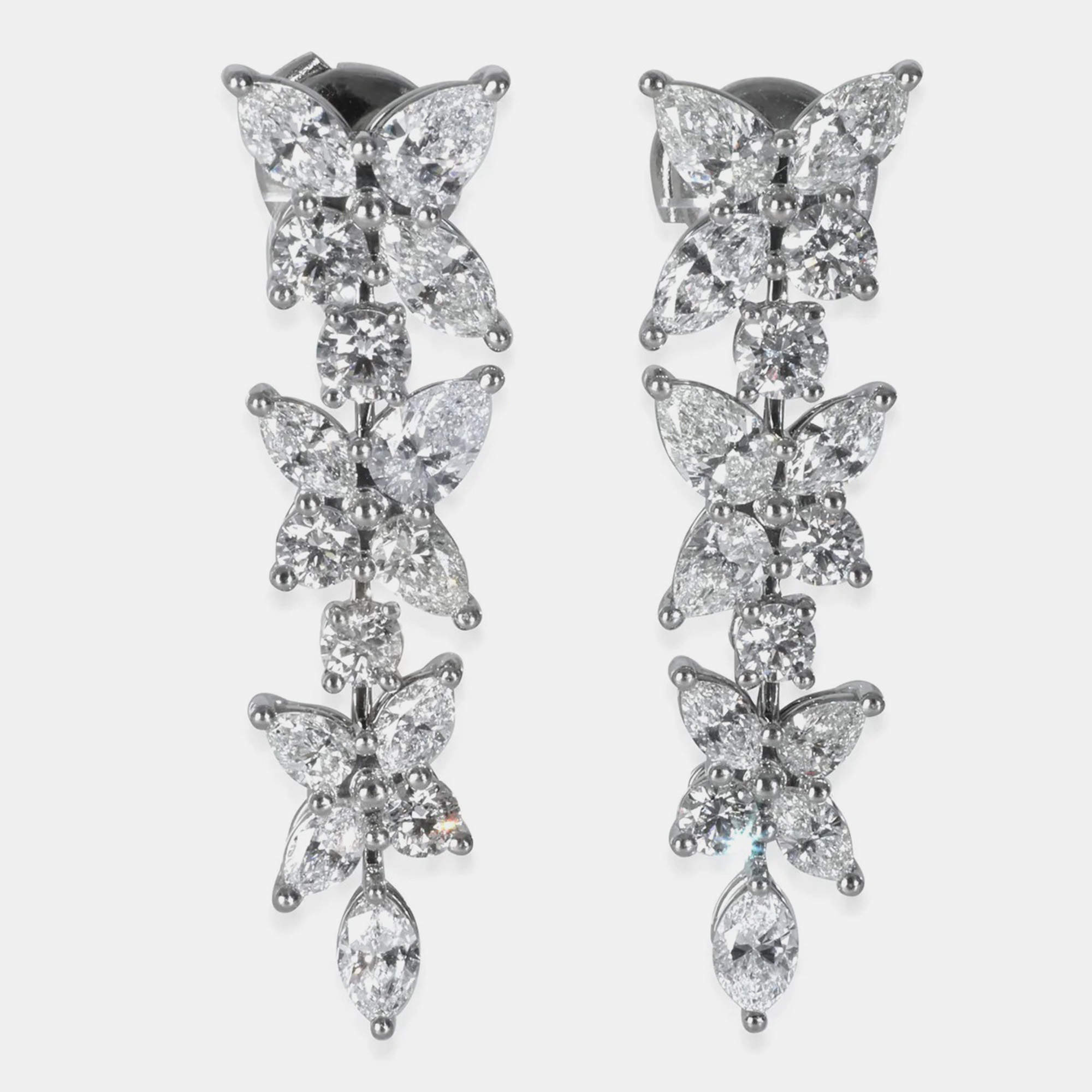 Pre Owned Tiffany & Co. Platinum Diamond Victoria Mixed Cluster Drop Earrings