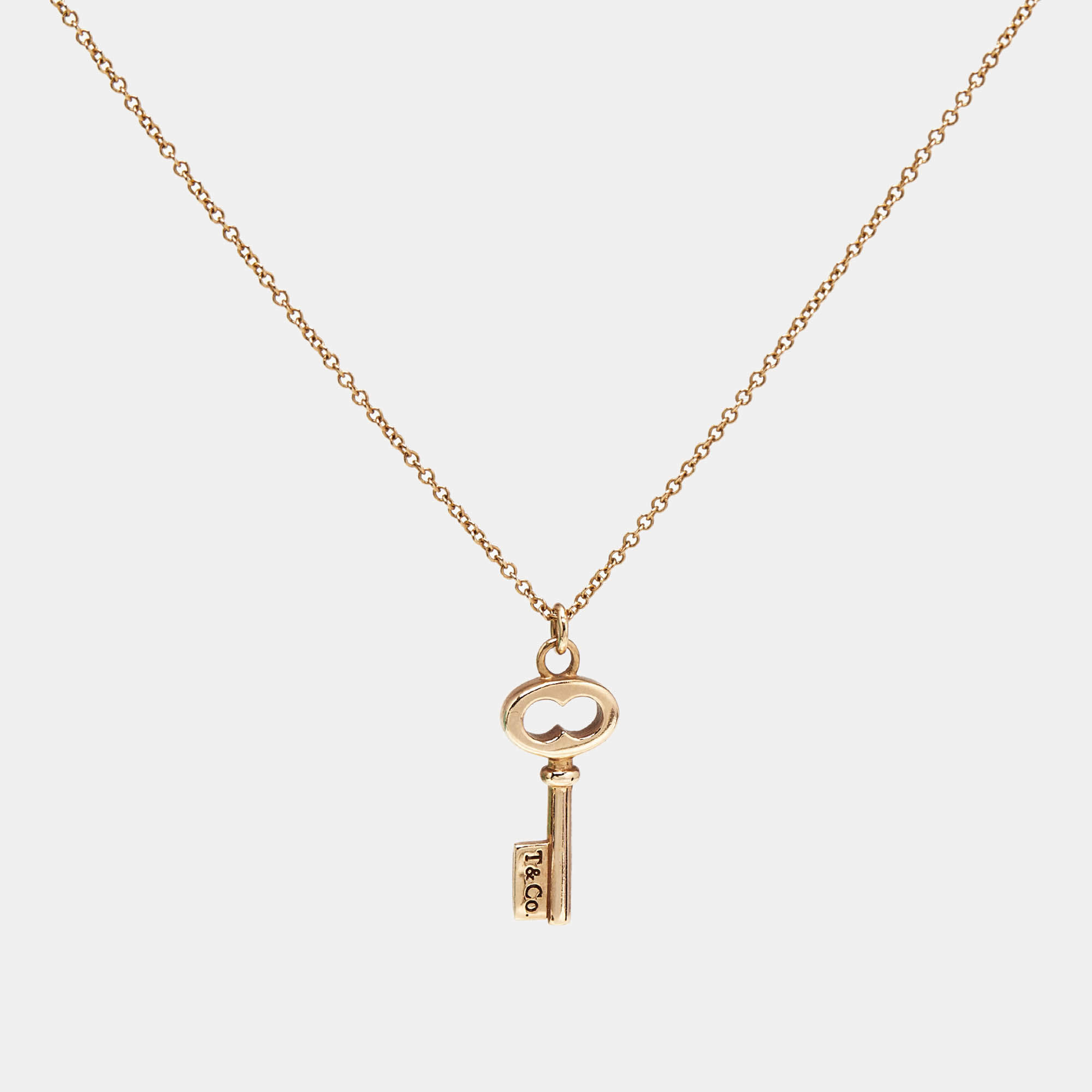 Pre Owned Tiffany & Co. Mini Oval Key 18K Rose Gold Necklace