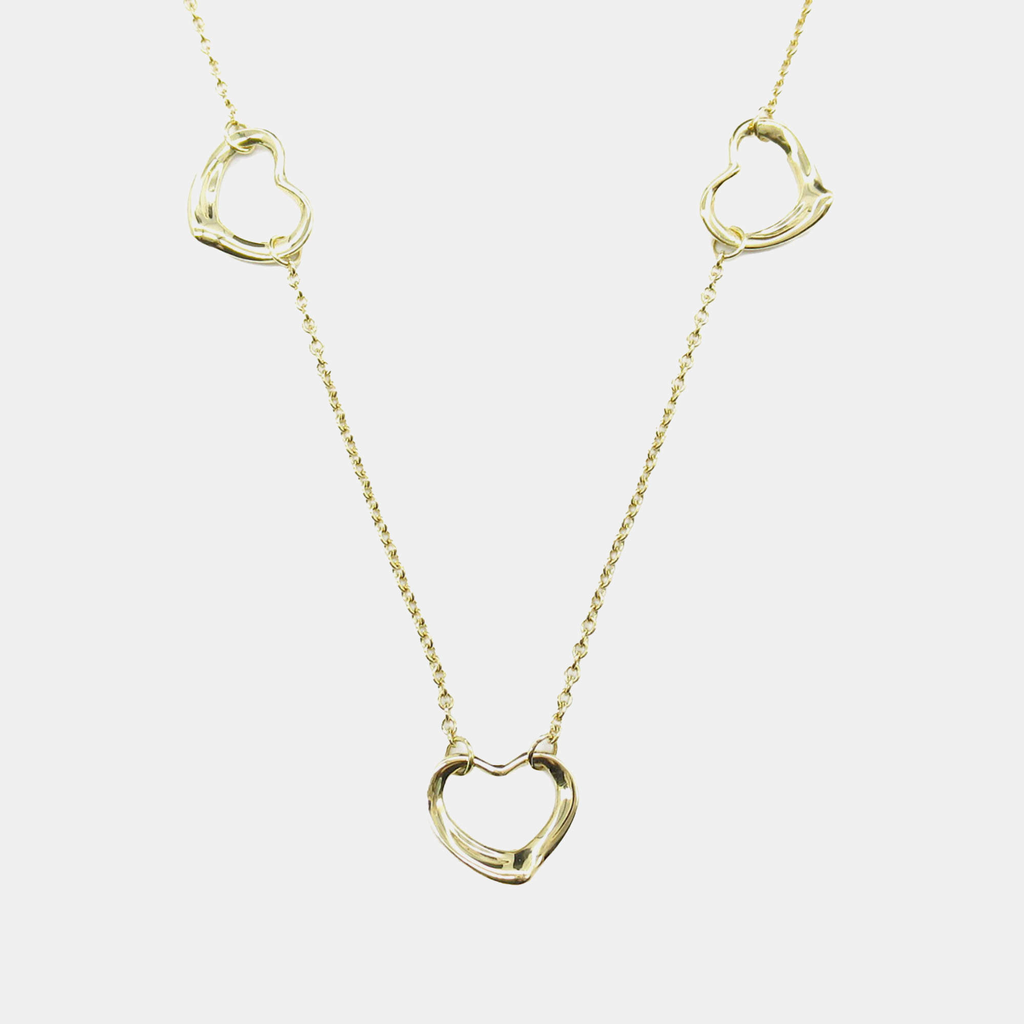 Tiffany & Co. 18K Yellow Gold Elsa Peretti Open Heart 3 Motifs Necklace