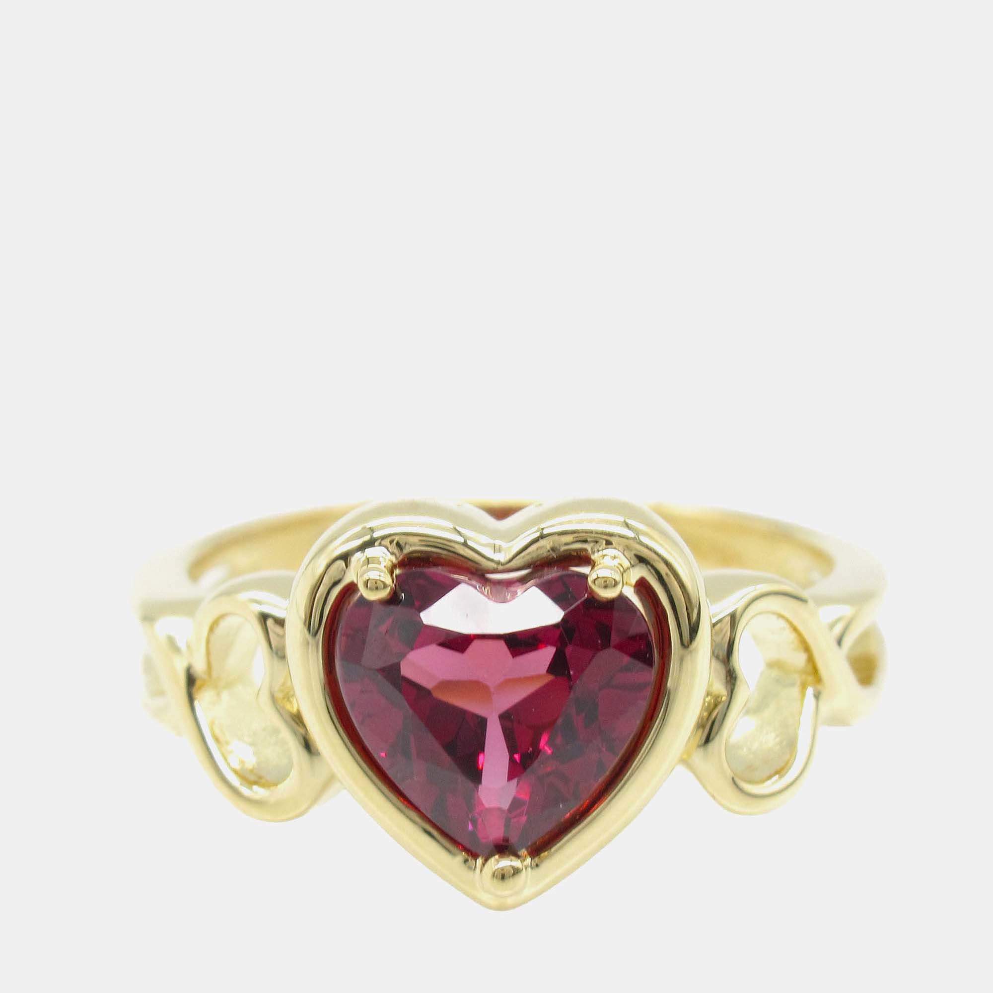 Tiffany & Co. 18K Yellow Gold Garnet Heart Ring EU 55