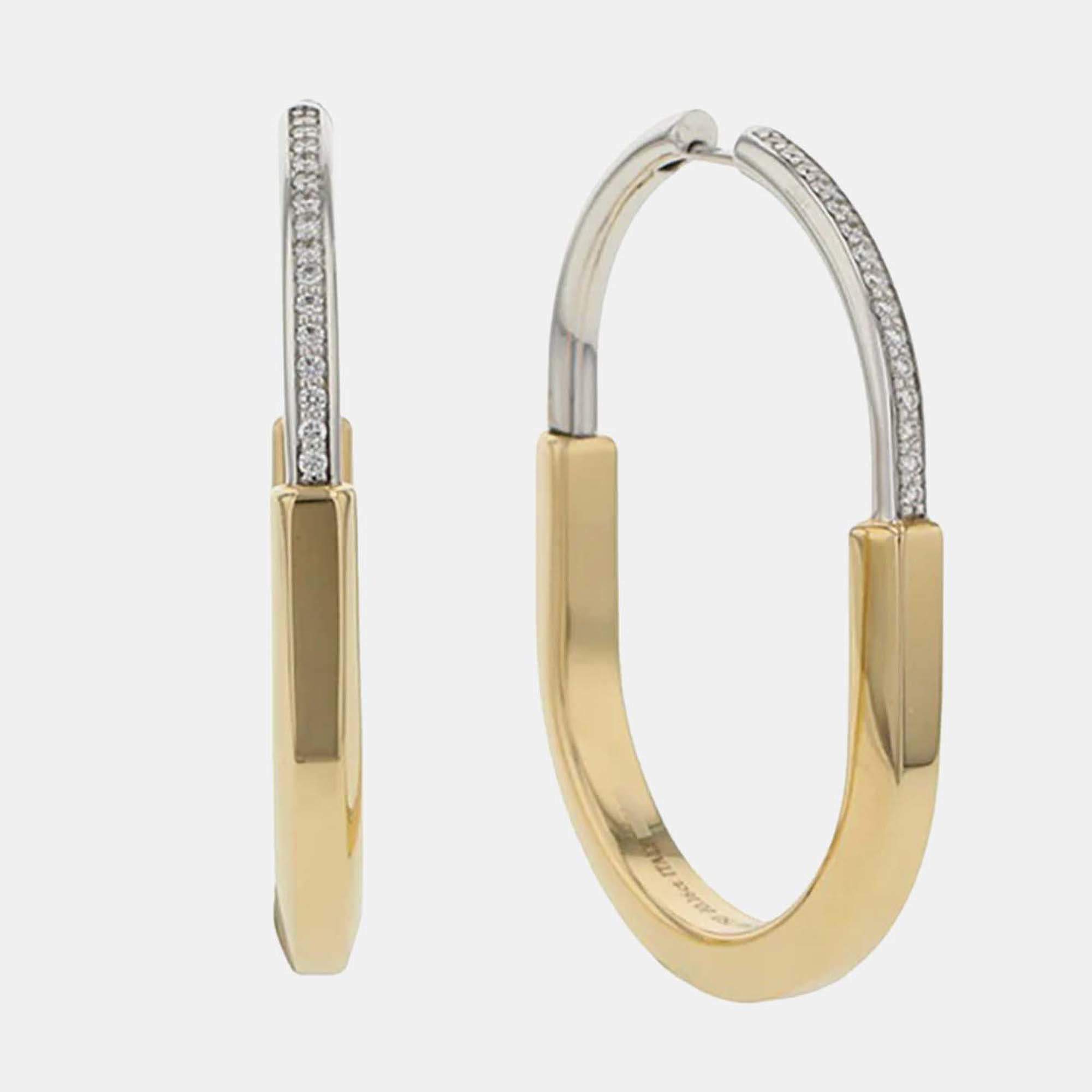 Pre Owned Tiffany & Co. Padlock Extra Large 18K White Gold, Yellow Gold Earring