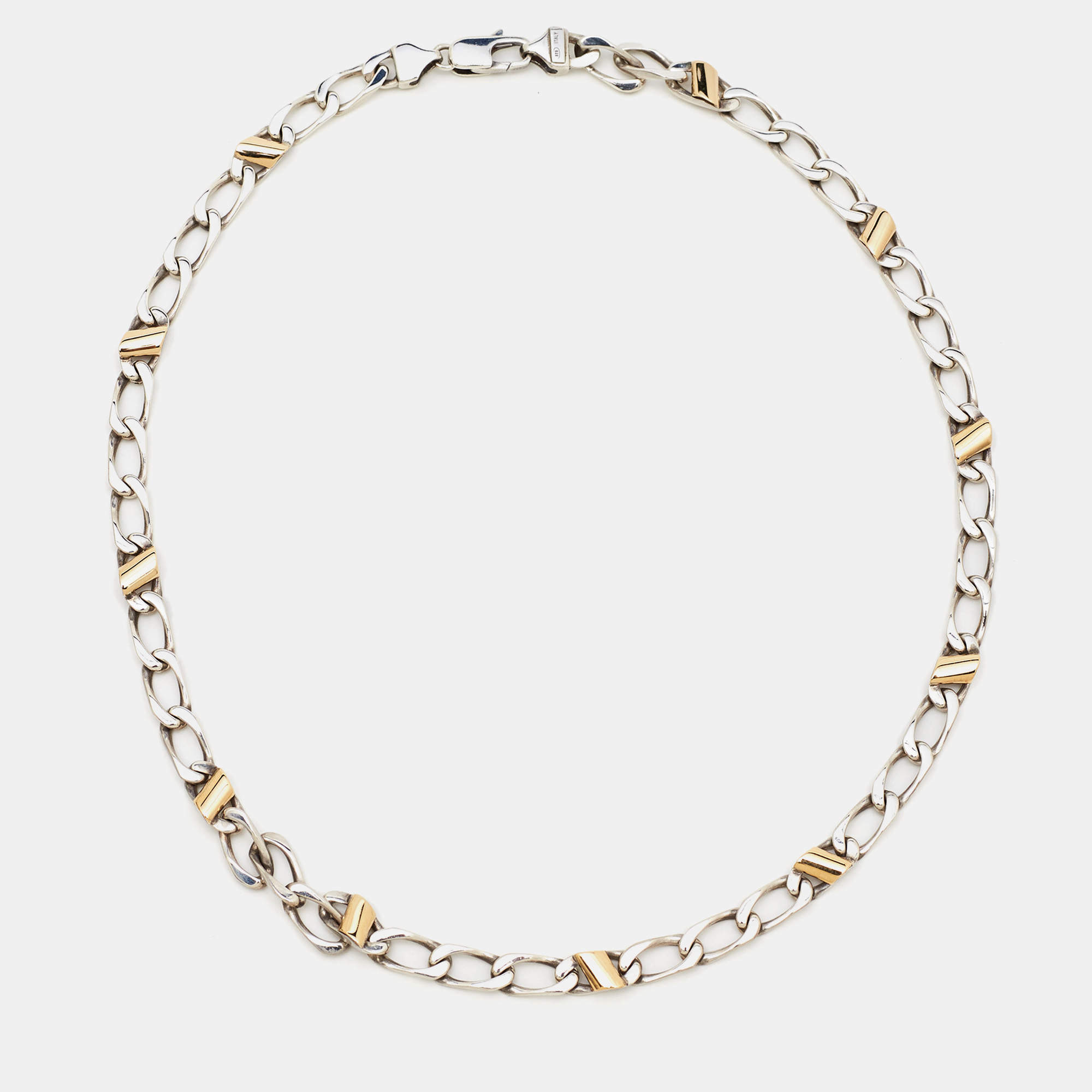 Pre Owned Tiffany & Co Sterling Silver 18K Gold Chain Link Necklace