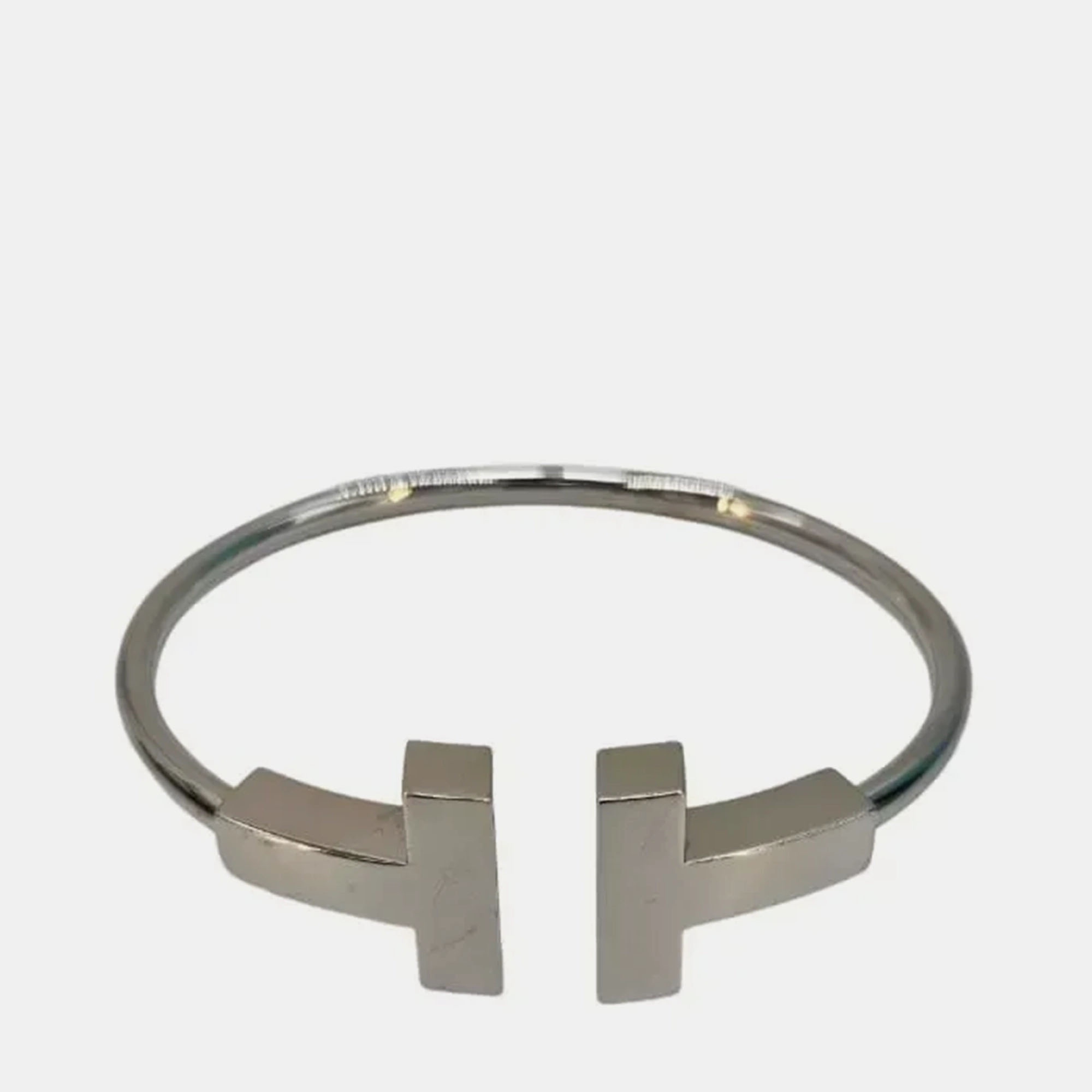 Pre Owned Tiffany T Wide Wire Bracelet 18k White Gold size 15