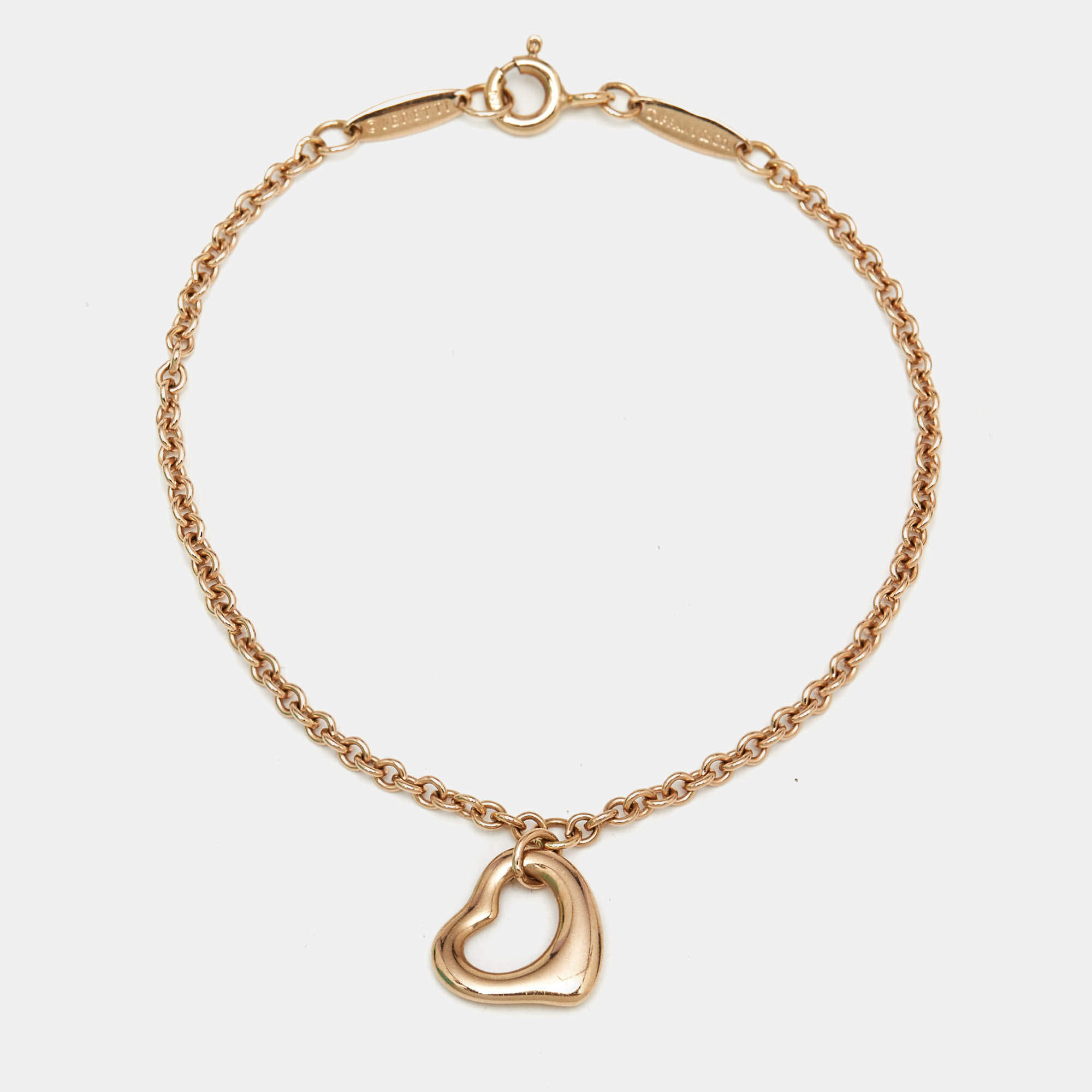 Pre Owned Tiffany & Co. Open Heart 18k Rose Gold Charm Bracelet
