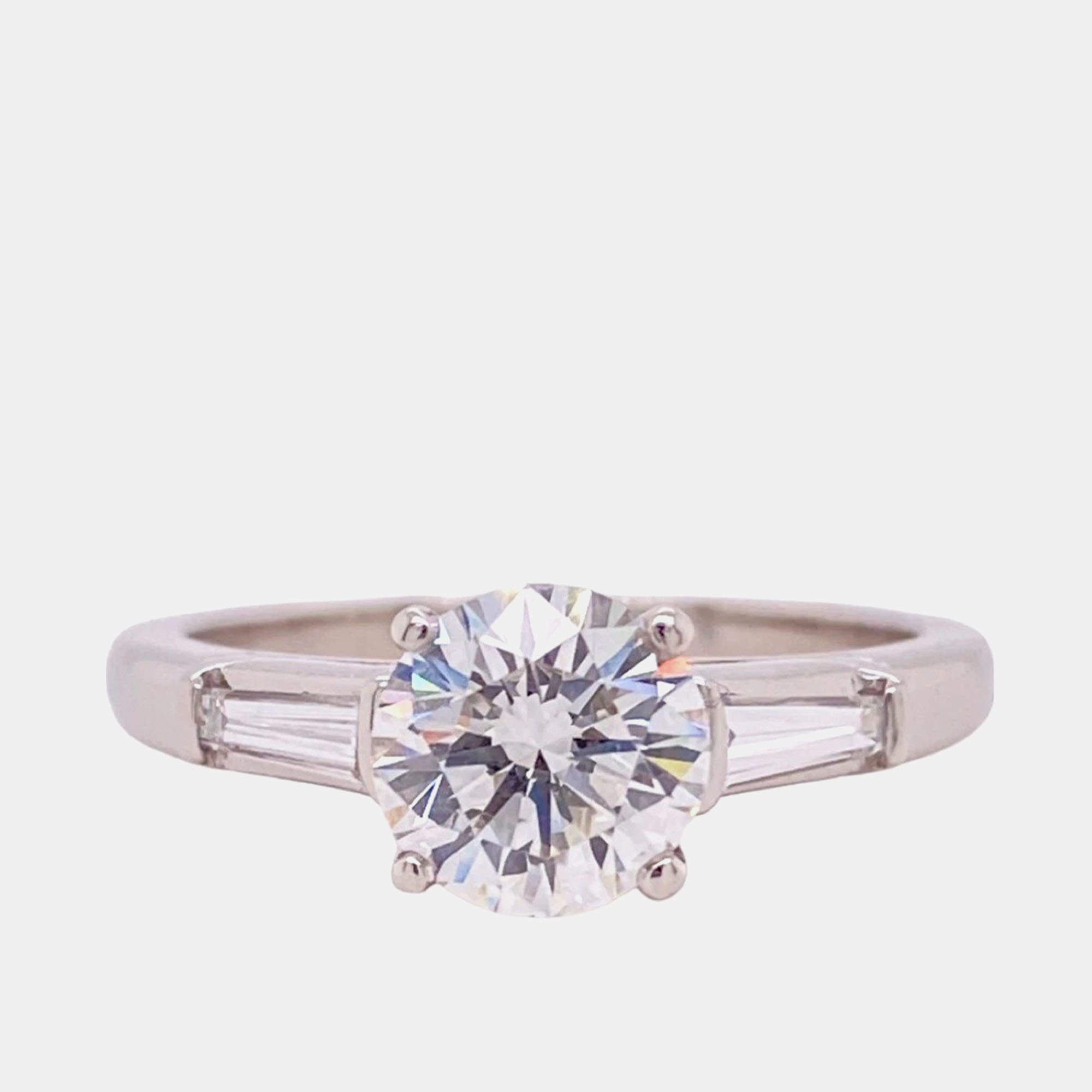 Pre Owned Tiffany & Co. Round 1.06 Ct Three Stone Baguette Diamond Engagement Ring EU 52