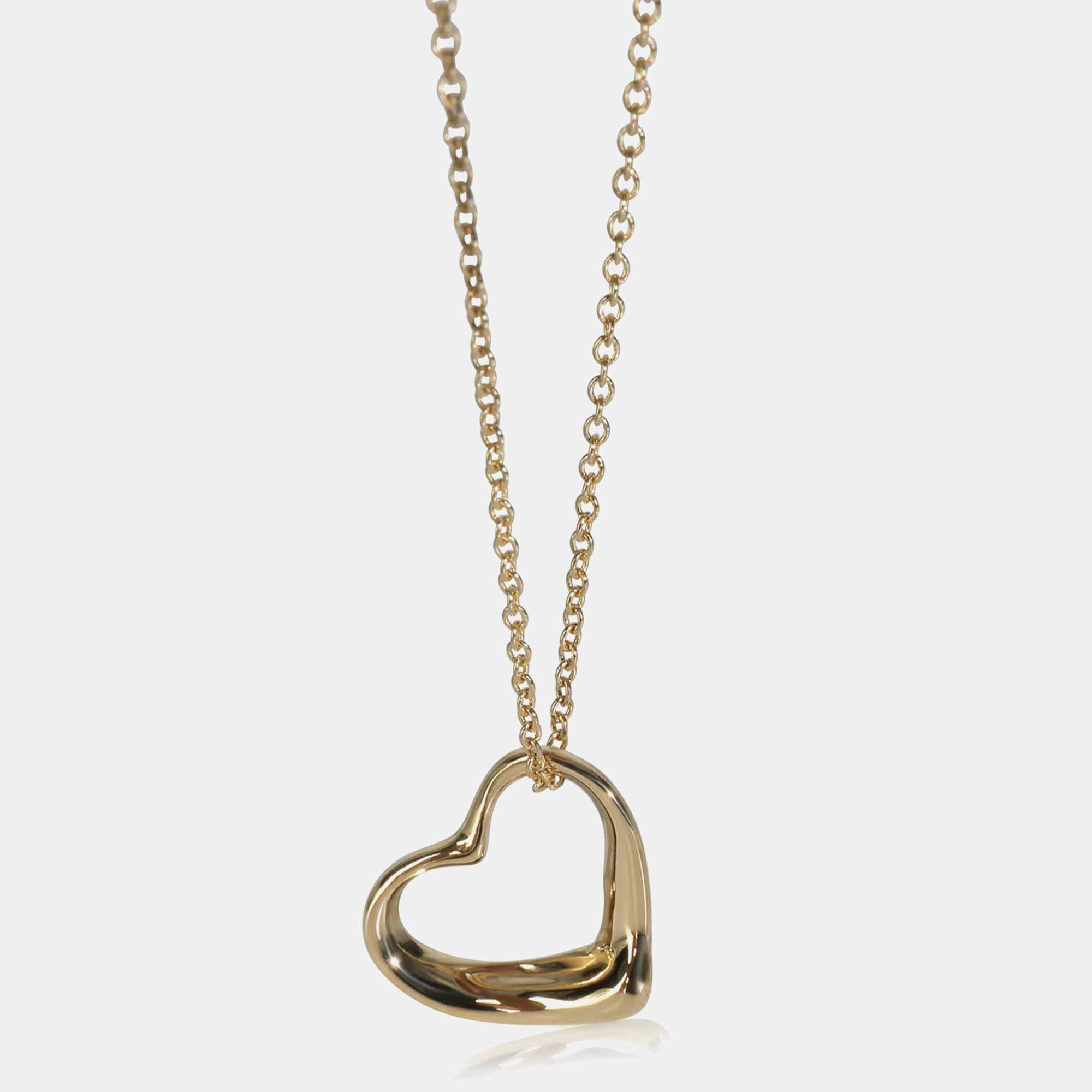 Pre Owned Tiffany & Co. Elsa Peretti Open Heart 18K Yellow Gold Pendant Necklace