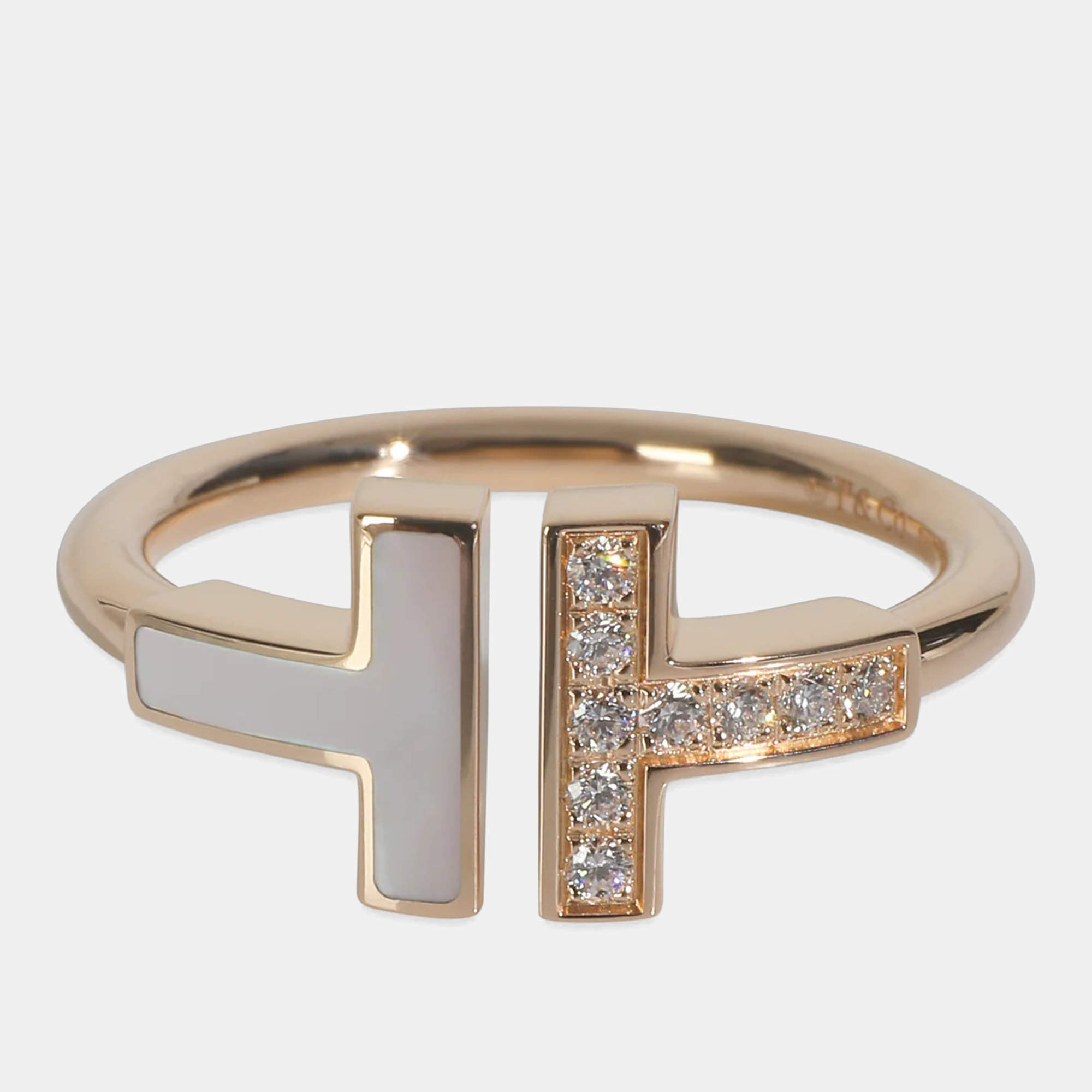 Pre Owned Tiffany & Co. T Wire 18K Rose Gold and Diamond Band Ring EU 52