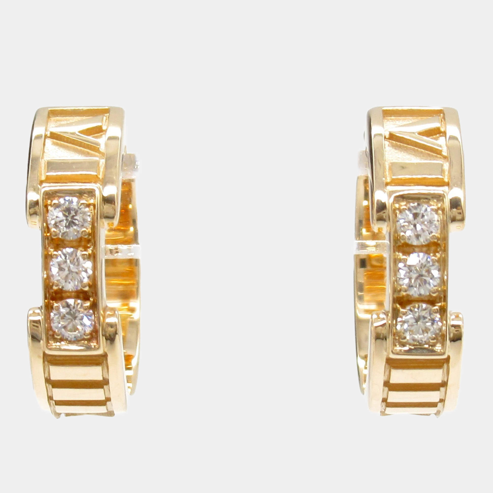 Pre Owned Tiffany & Co. Atlas 18k Rose Gold Diamond Hoop Earrings