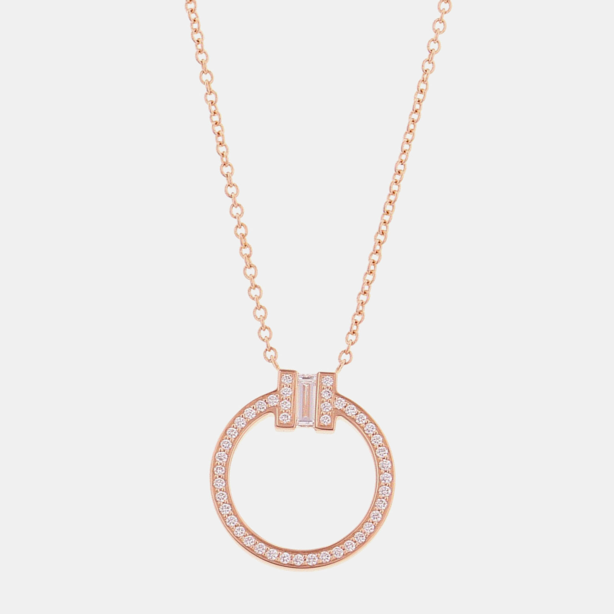 Pre Owned Tiffany & Co. T Two Circle Diamond 18K Pink Gold Pendant Necklace