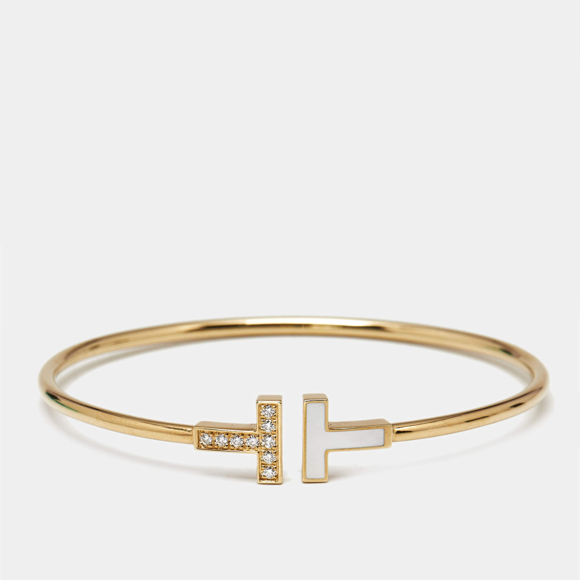 Pre Owned Tiffany & Co. Tiffany T Diamond Mother of Pearl 18k Yellow Gold Bracelet