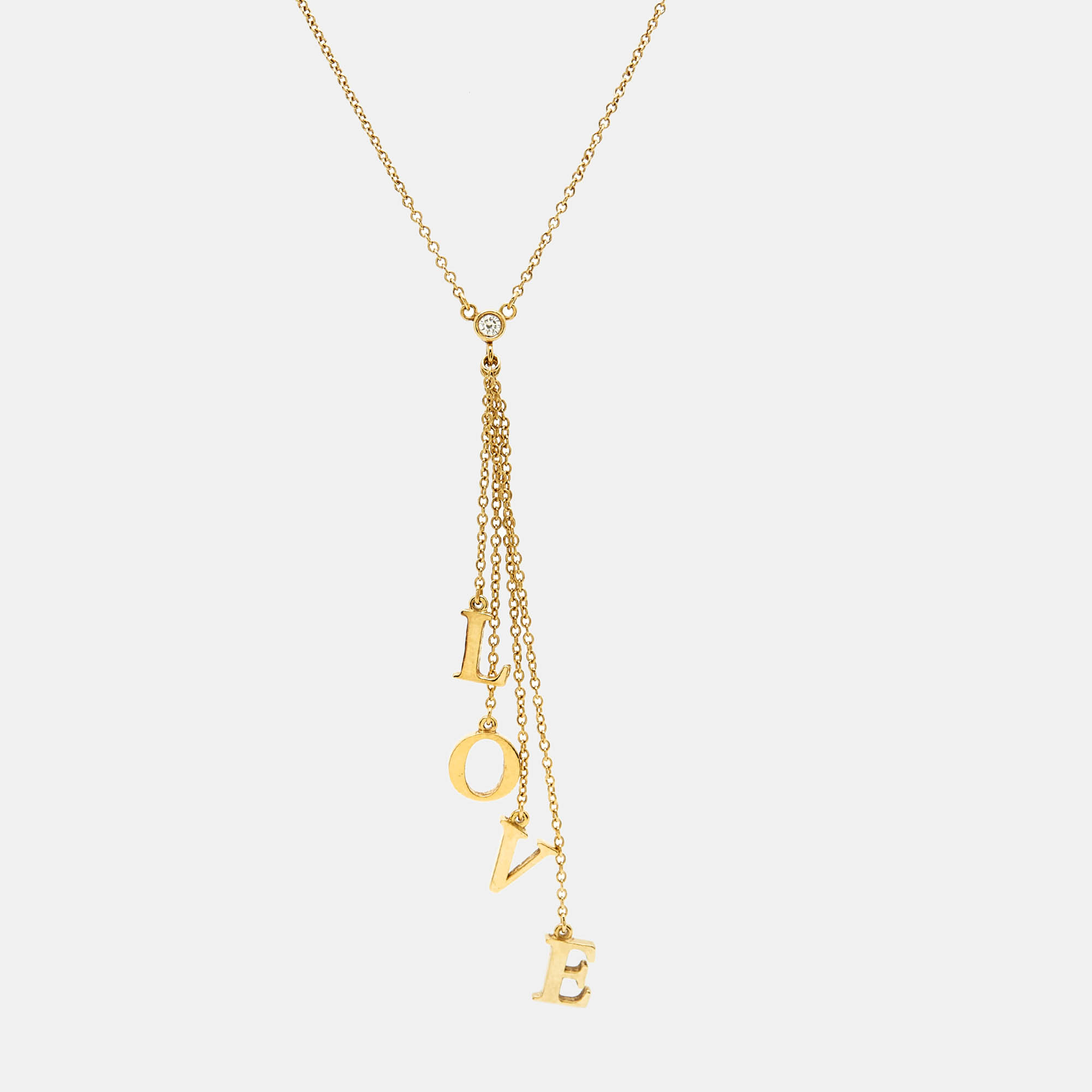 Pre Owned Tiffany & Co. L.O.V.E. Letters Diamond 18k Yellow Gold Necklace