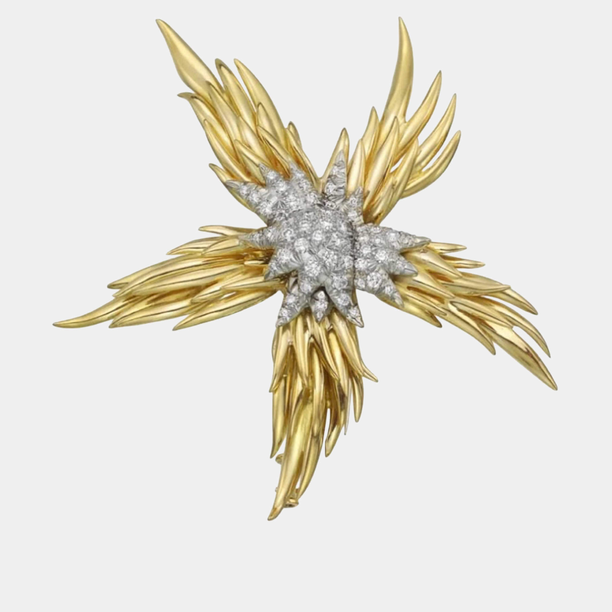 Pre Owned Tiffany & Co. Schlumberger Flame Brooch Yellow Gold Diamond