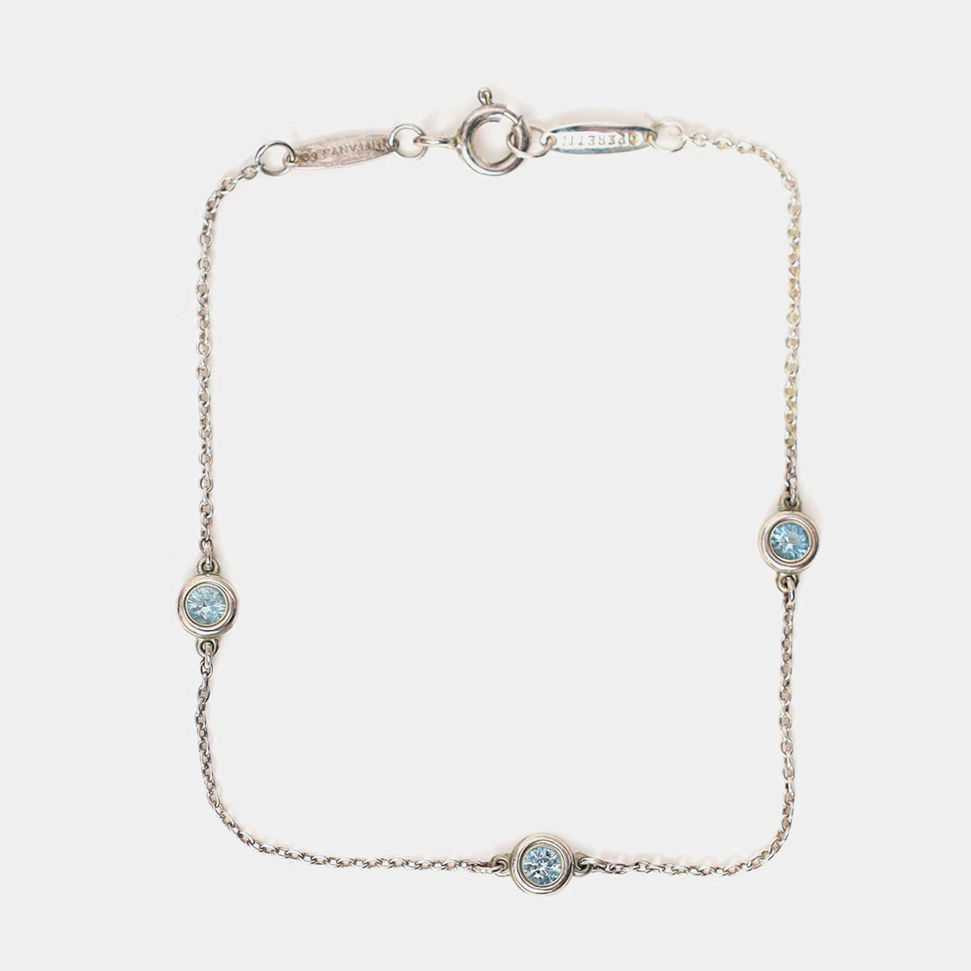 Pre Owned Tiffany & Co. Elsa Peretti Diamonds by the Yard Sterling Silver Aquamarine Bracelet