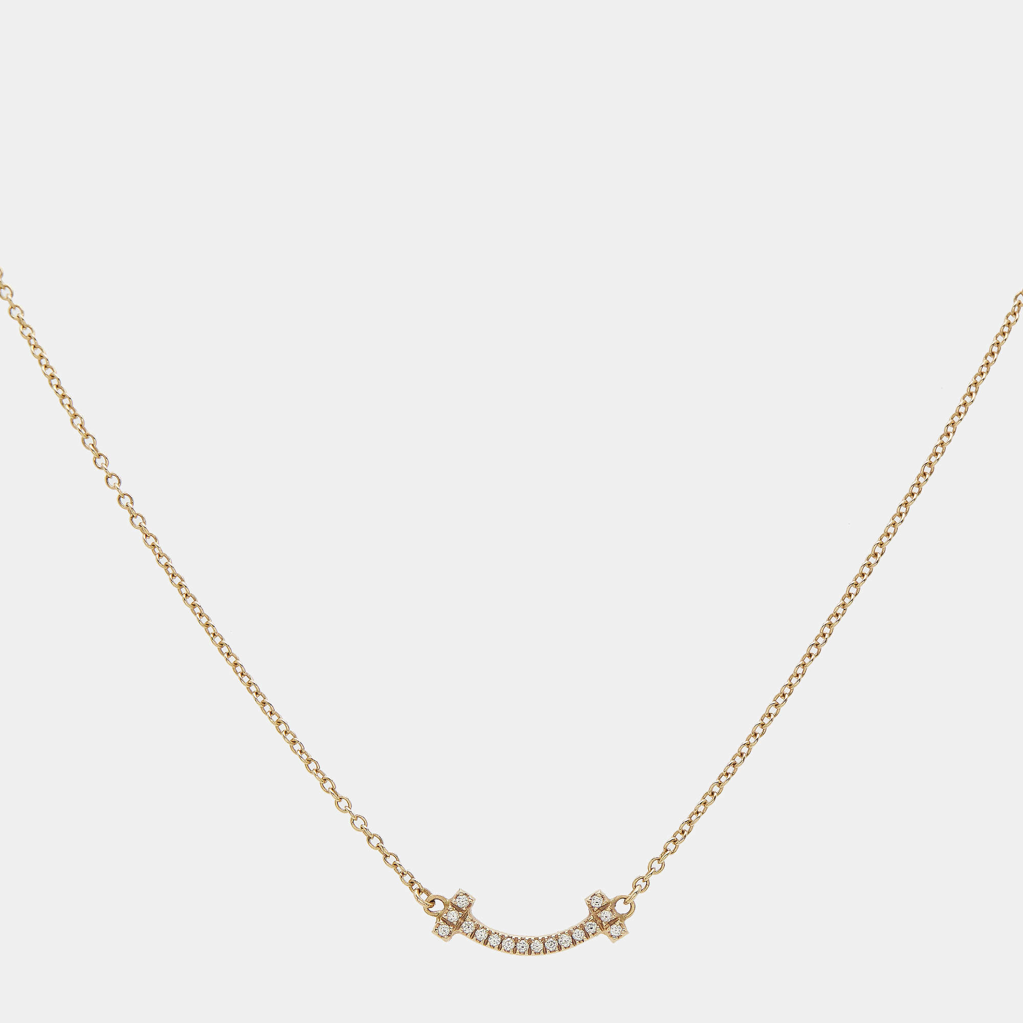 Pre Owned Tiffany & Co. T Smile Diamonds 18k Rose Gold Mini Model Necklace