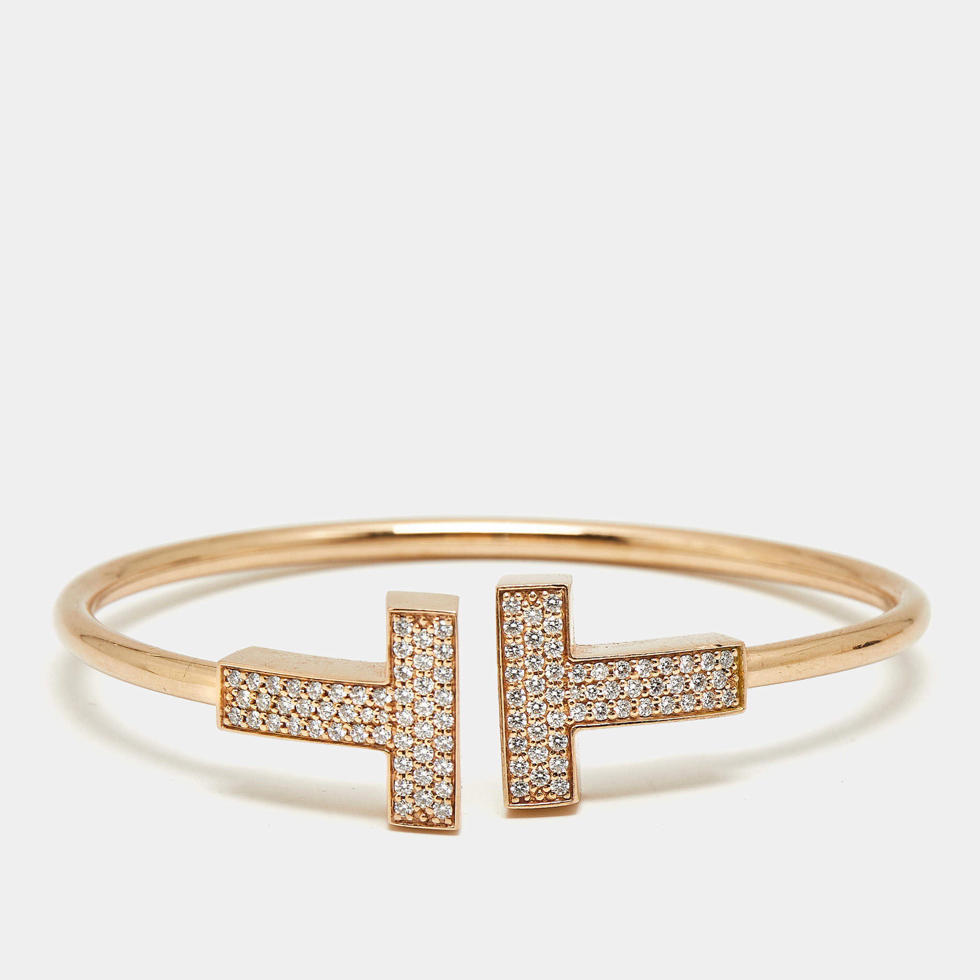 Pre Owned Tiffany & Co. Tiffany T Diamonds 18k Rose Gold Medium Bracelet