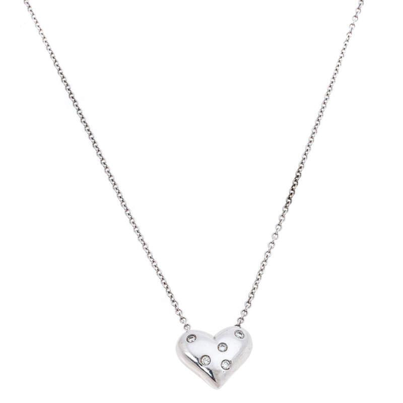 Pre Owned Tiffany & Co. Etoile Heart 5 Diamond Platinum Pendant Necklace