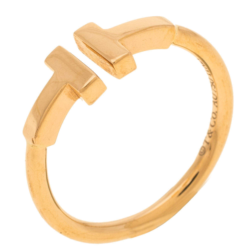 Pre Owned Tiffany & Co. T Wire 18K Rose Gold Ring Size 51