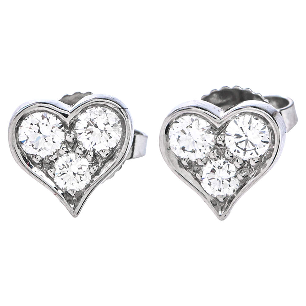 Tiffany & Co. Diamond Heart Platinum Stud Earrings