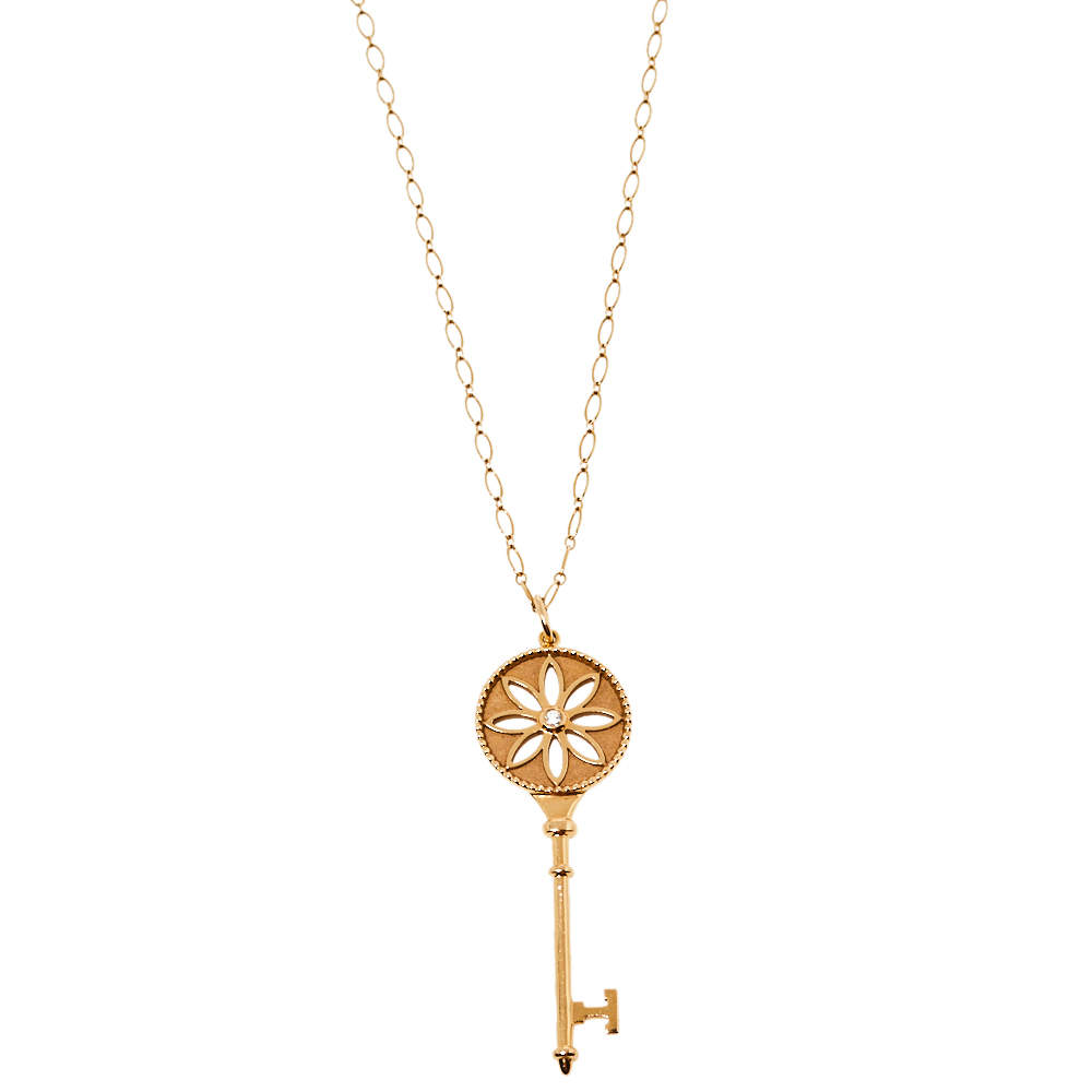 Tiffany & Co. Daisy Key Diamond 18K Rose Gold Long Pendant Necklace
