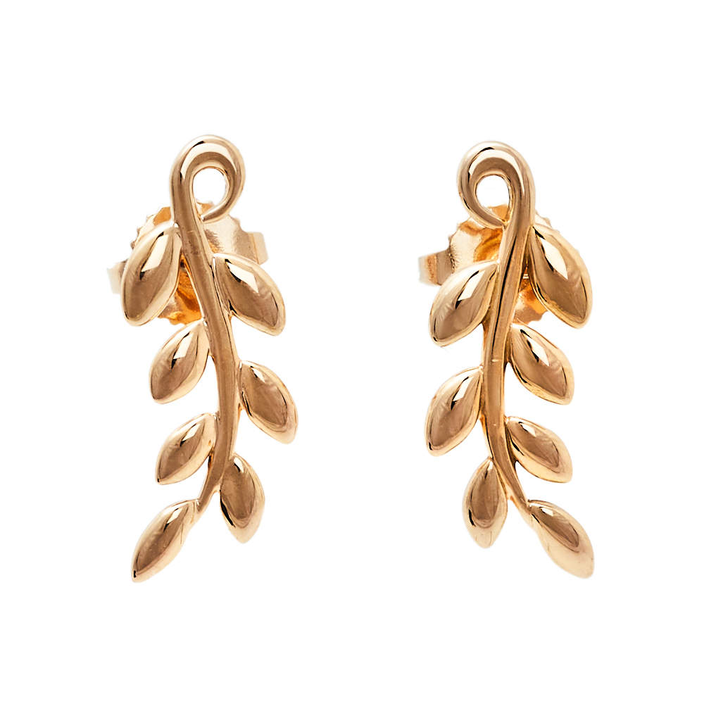 Tiffany & Co. Paloma Picasso Olive Leaf Climber 18k Rose Gold Stud Earrings