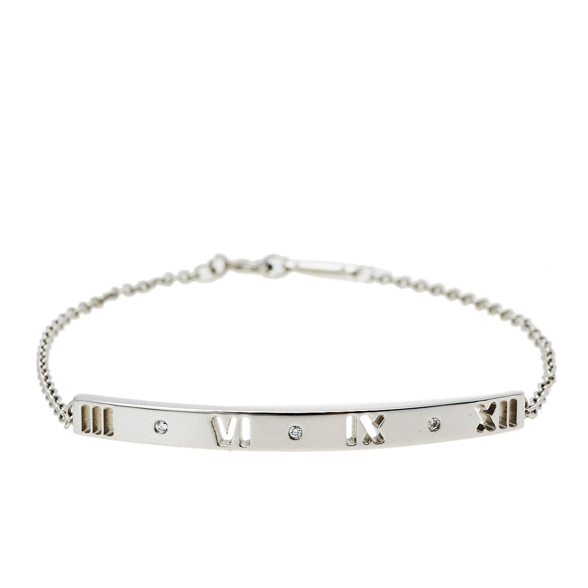 Pre Owned Tiffany & Co. Atlas Pierced Diamond 18K White Gold Bracelet