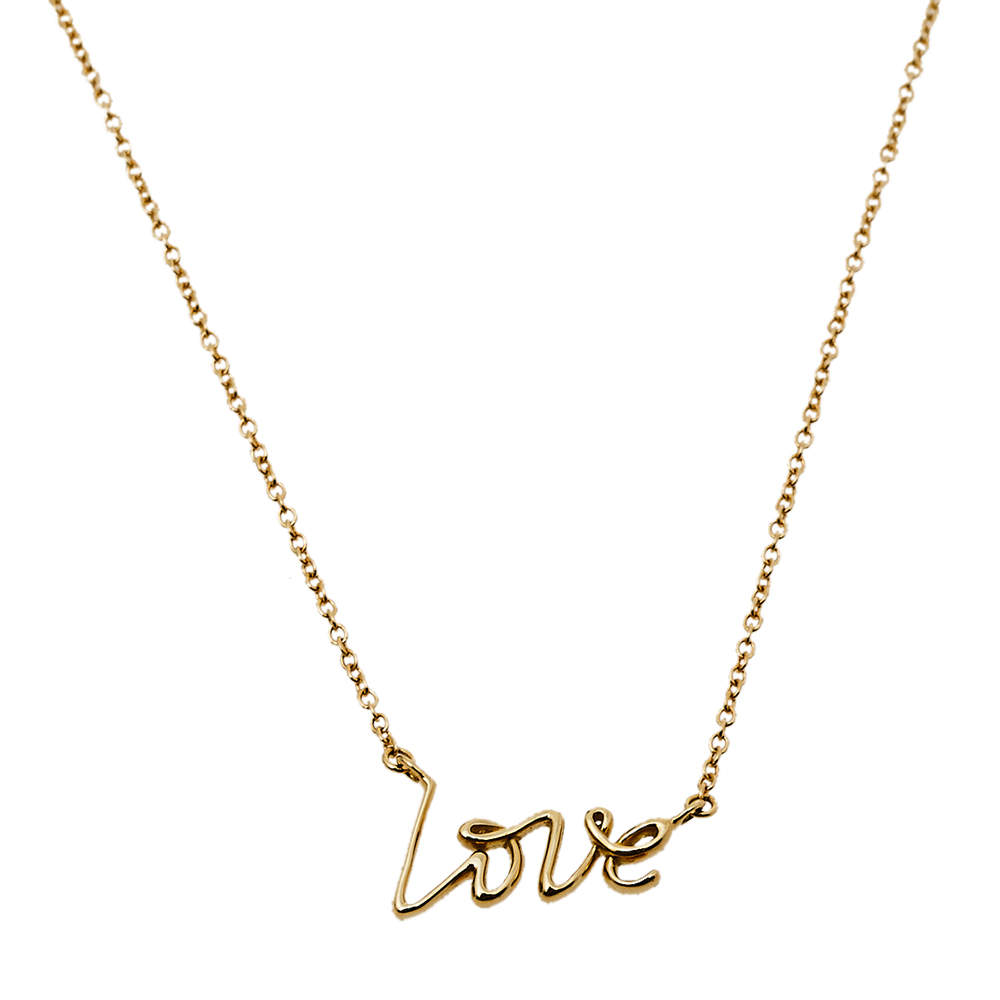 Pre Owned Tiffany & Co. Paloma's Graffiti Love 18K Yellow Gold Pendant Necklace